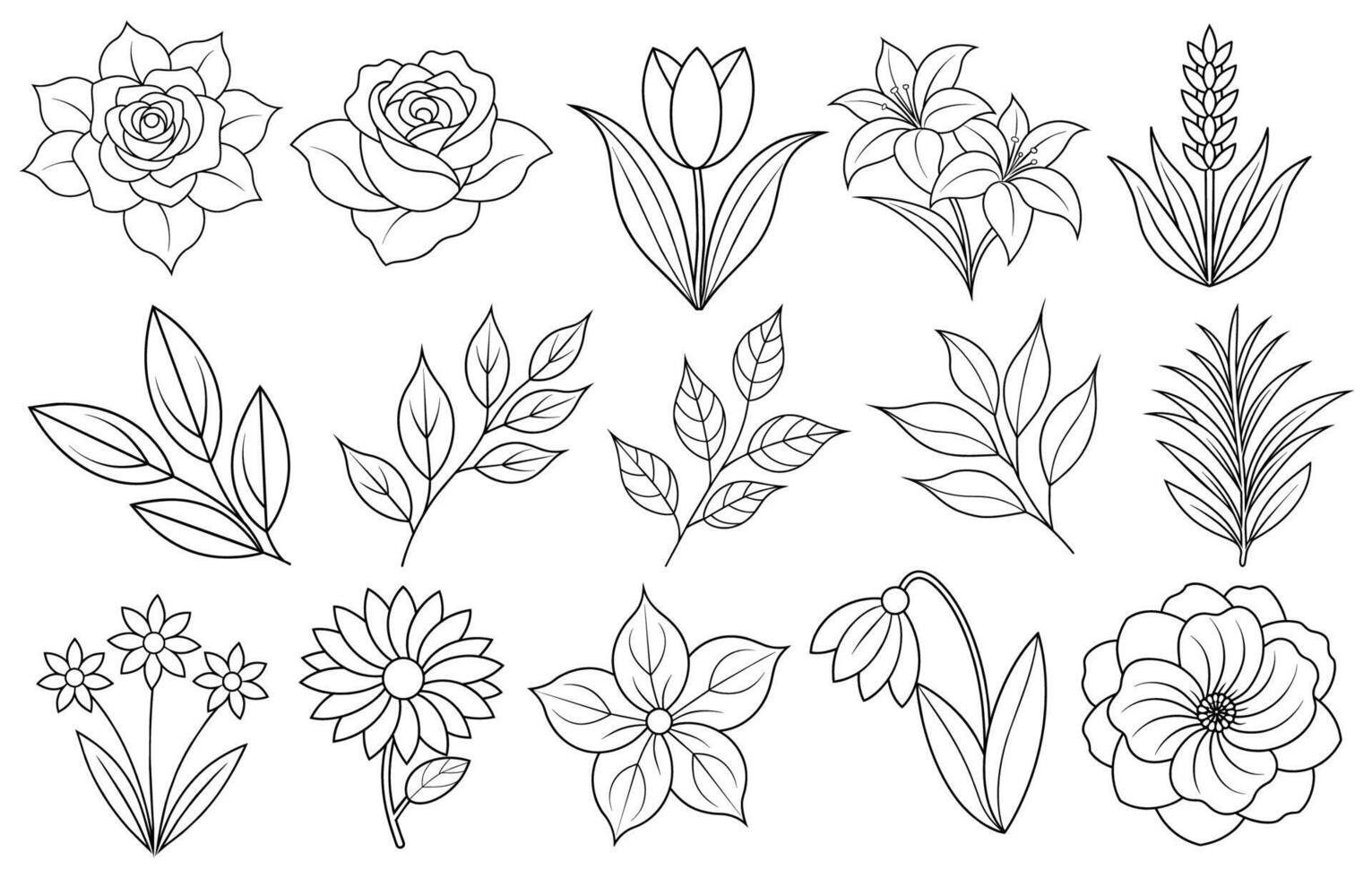 Collection of flower and leaf elements for design for invitation, greeting card, quote, blog, poster. vector