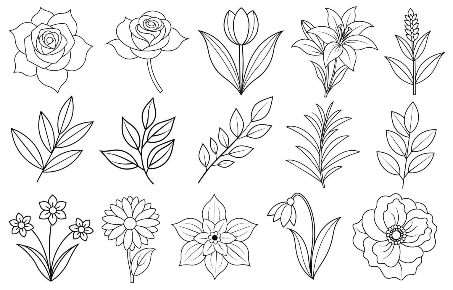 Collection of flower and leaf elements for design for invitation, greeting card, quote, blog, poster. vector