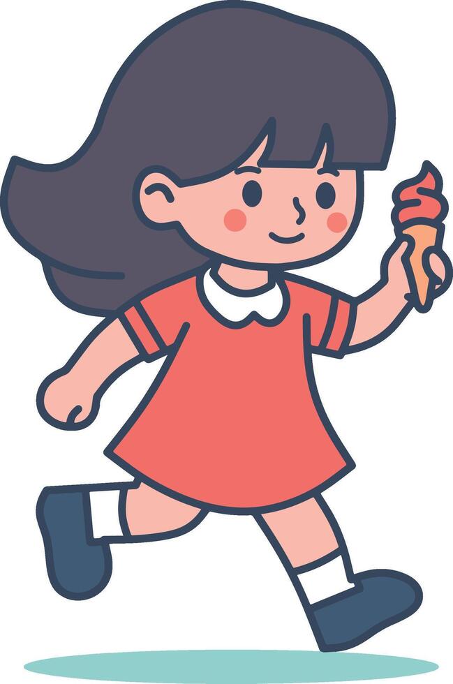 cute girl holding ice cream vector