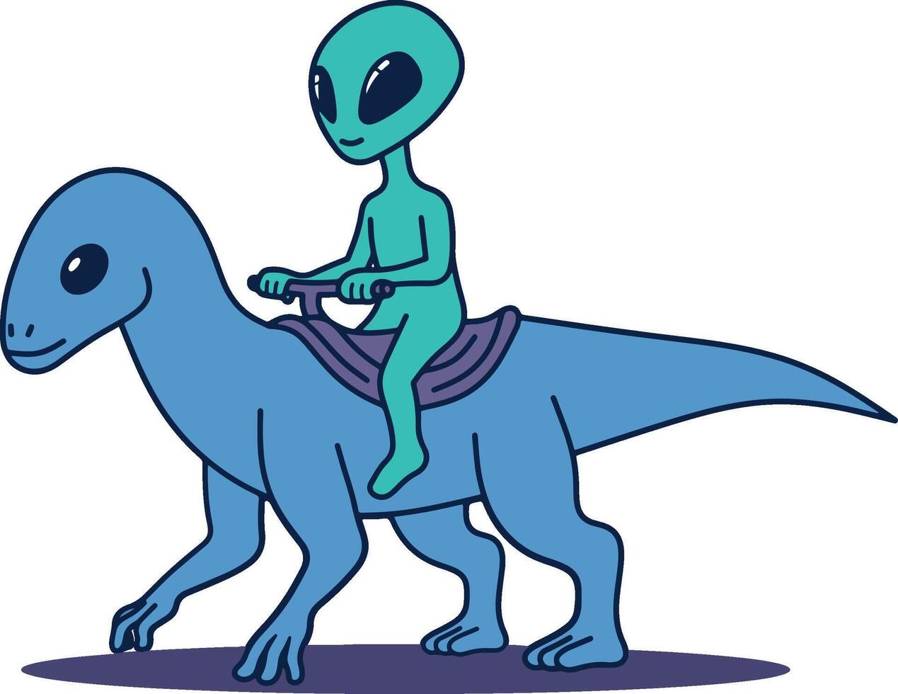 extraterrestre montando dinosaurio dibujos animados vector