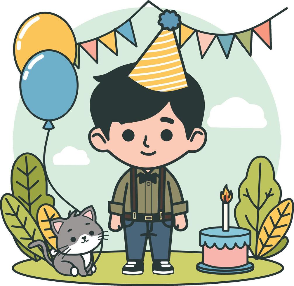 pequeño niño cumpleaños dibujos animados vector