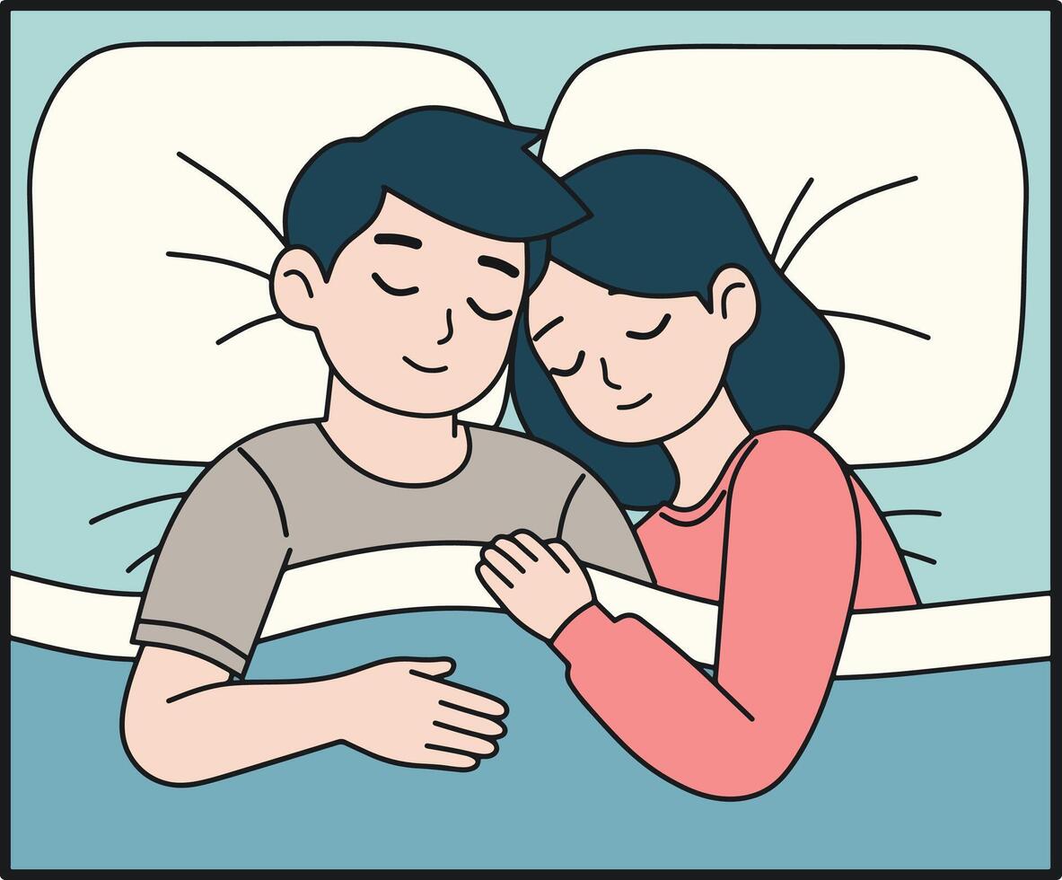 couple sleeping on a bed vector