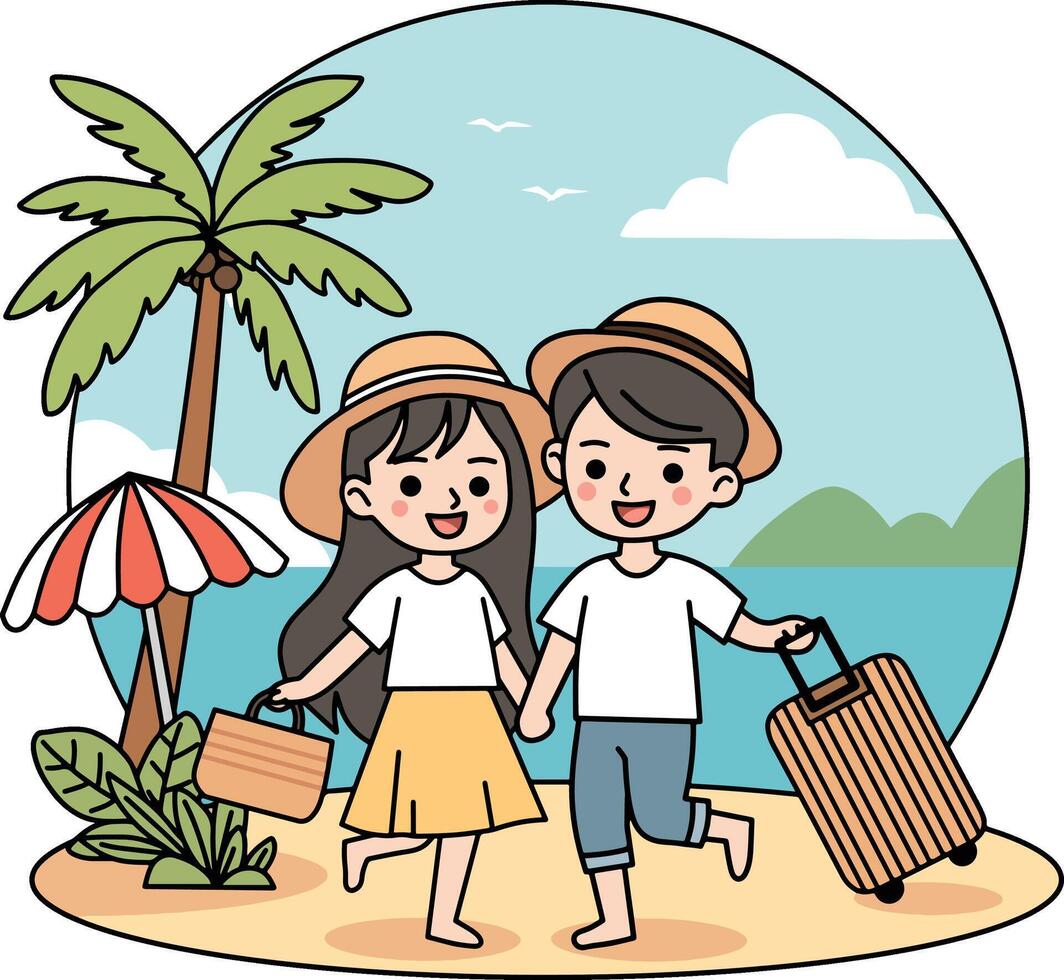 couple honeymoon holiday illustration vector