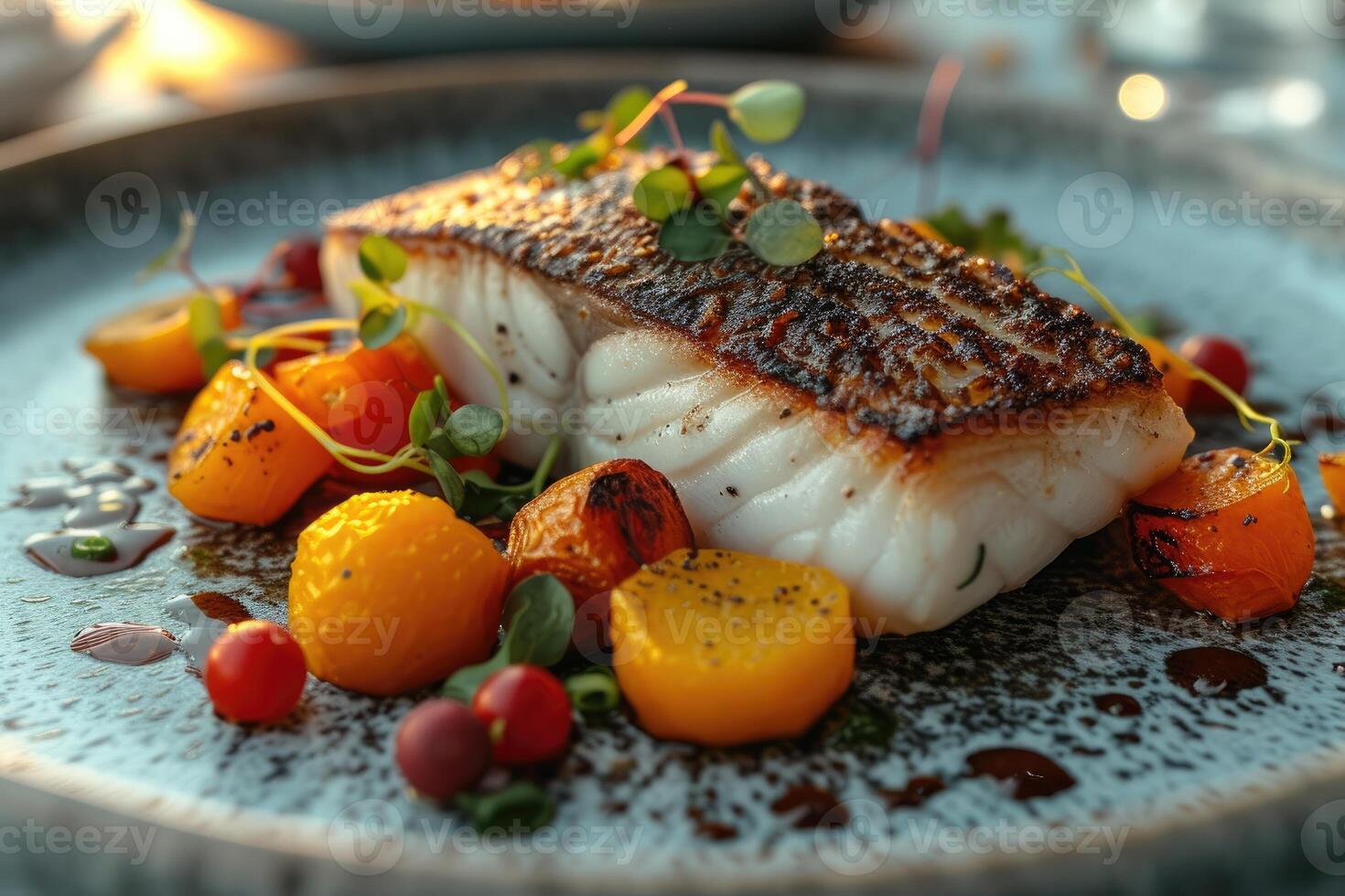 AI generated A plate of a well plated cooked Japanese dish on a table top professional advertising food photography photo