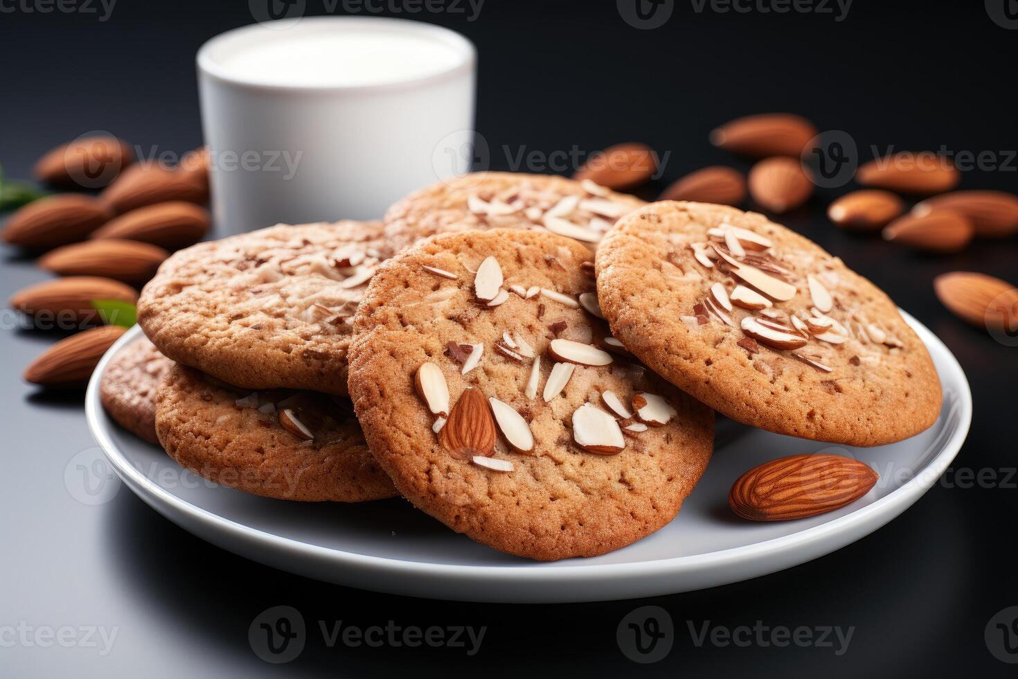 ai generado dulce almendra galletas en el mesa profesional publicidad comida fotografía foto