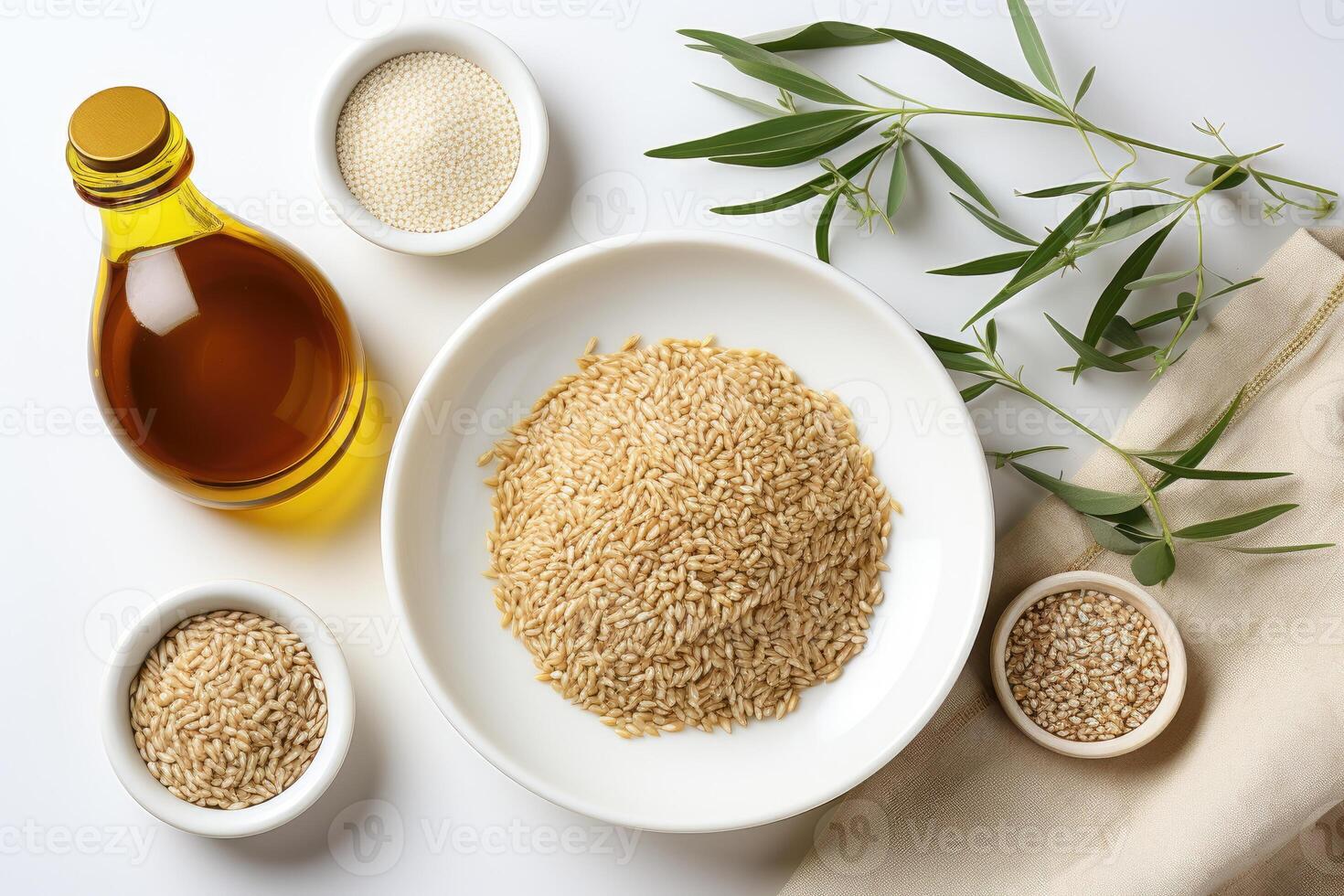 AI generated sesame oil extract with isolated kitchen table professional advertising food photography photo