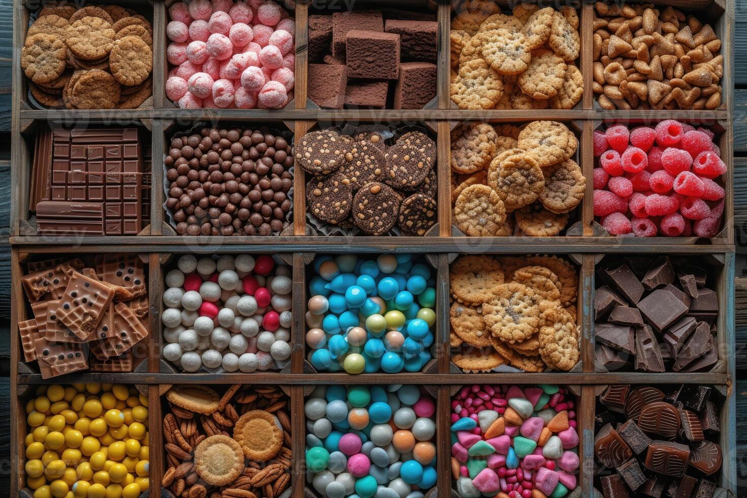 AI generated A large gift box filled with a variety of chocolates and cookies professional advertising food photography photo