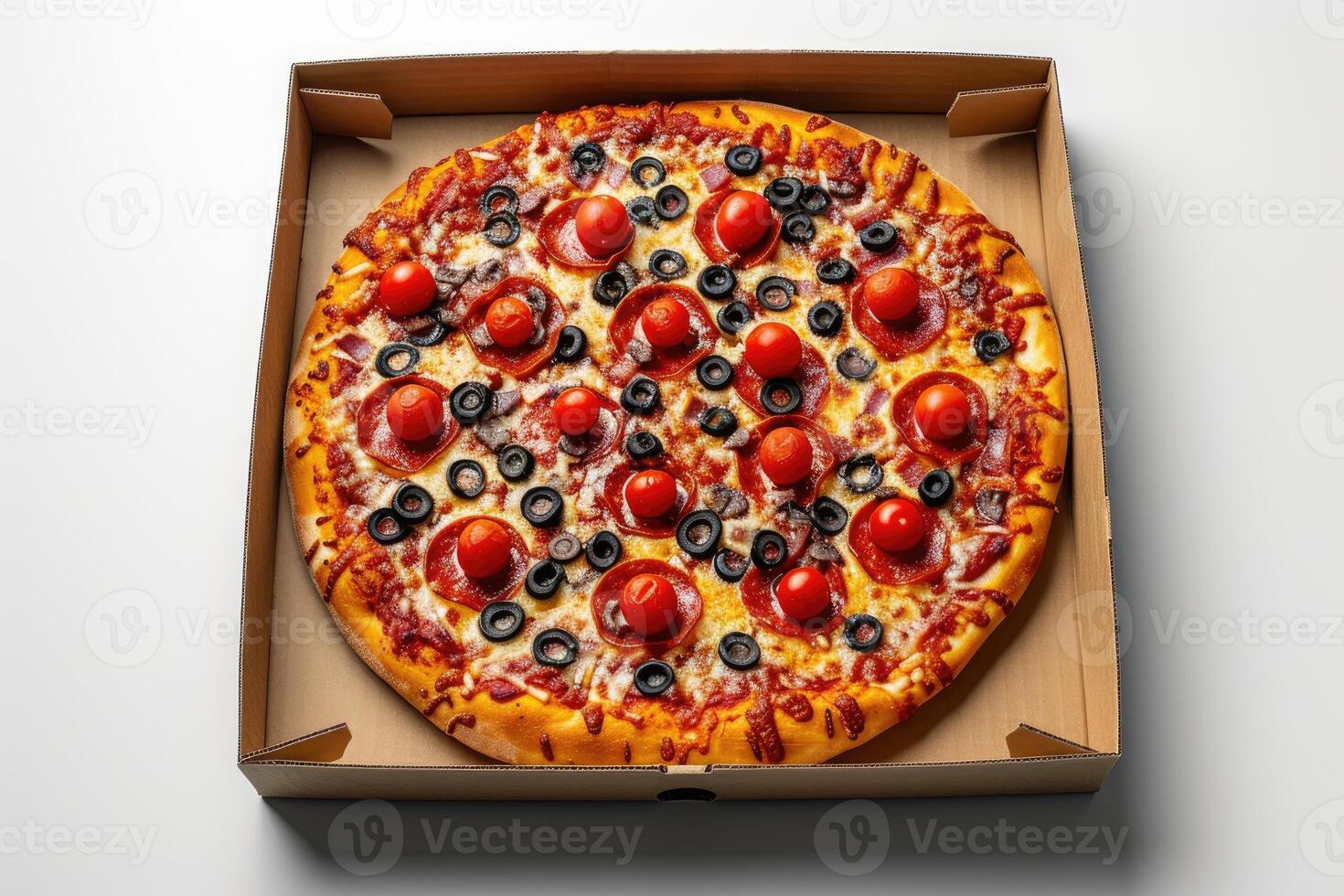 AI generated takeaway or delivery pizza box professional advertising food photography photo