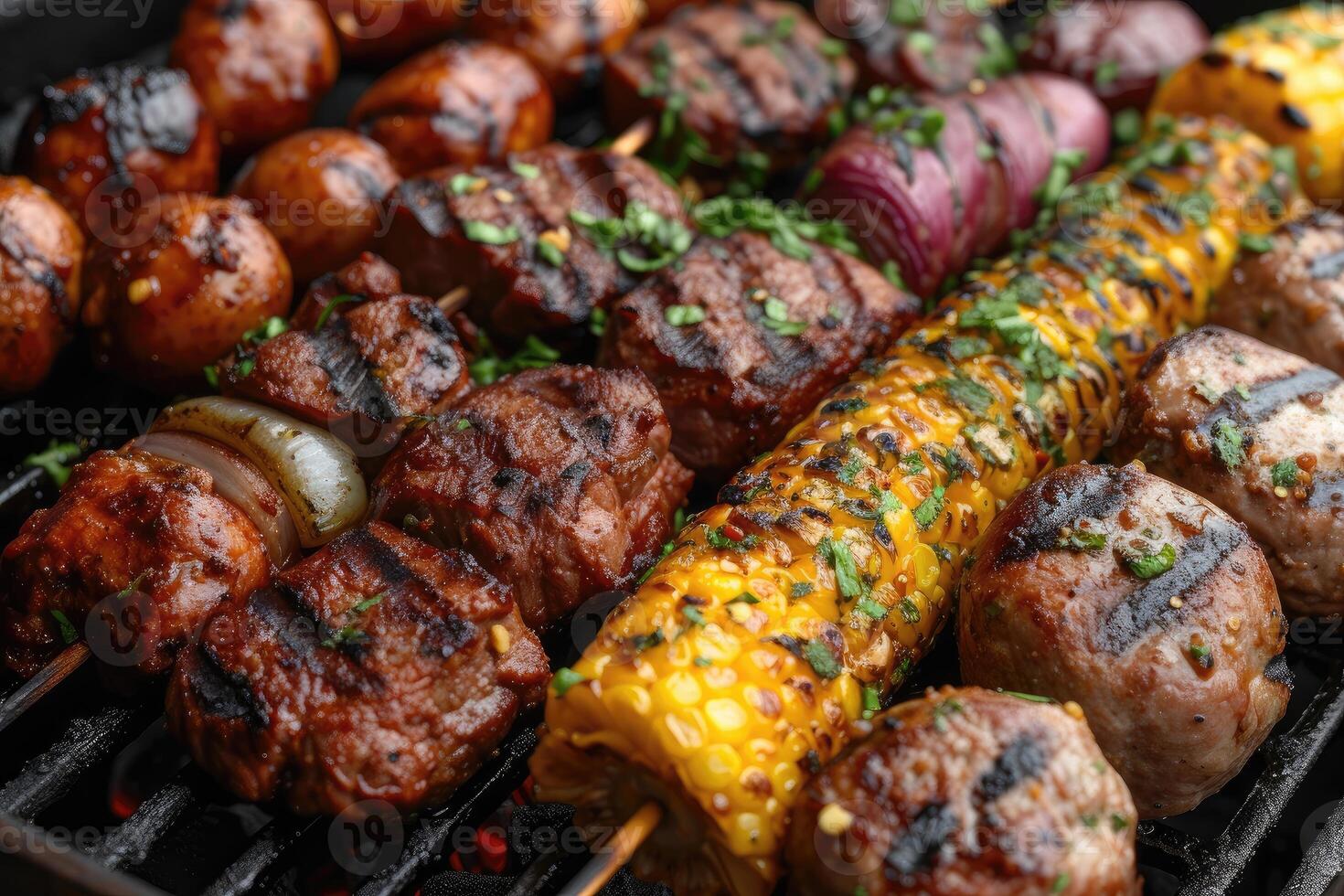 AI generated Delicious grilled meat with vegetables professional advertising food photography photo
