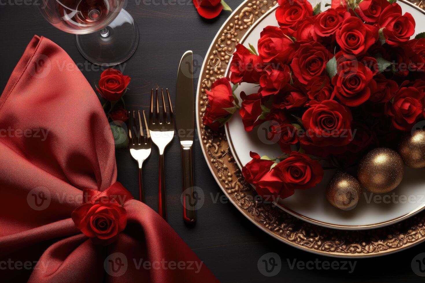 AI generated table set for romantic dinner professional advertising photography photo