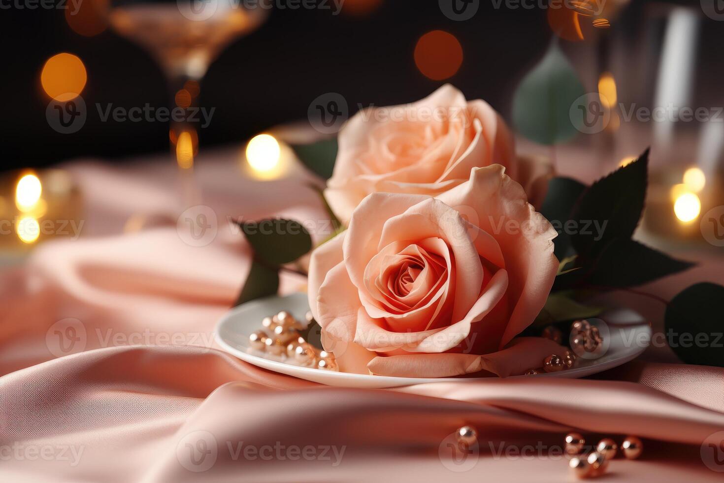 AI generated table set for romantic dinner professional advertising photography photo