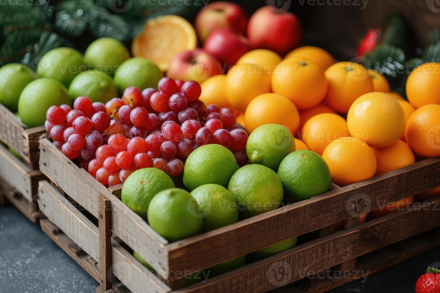 AI generated Fresh fruits gift box professional advertising food photography photo