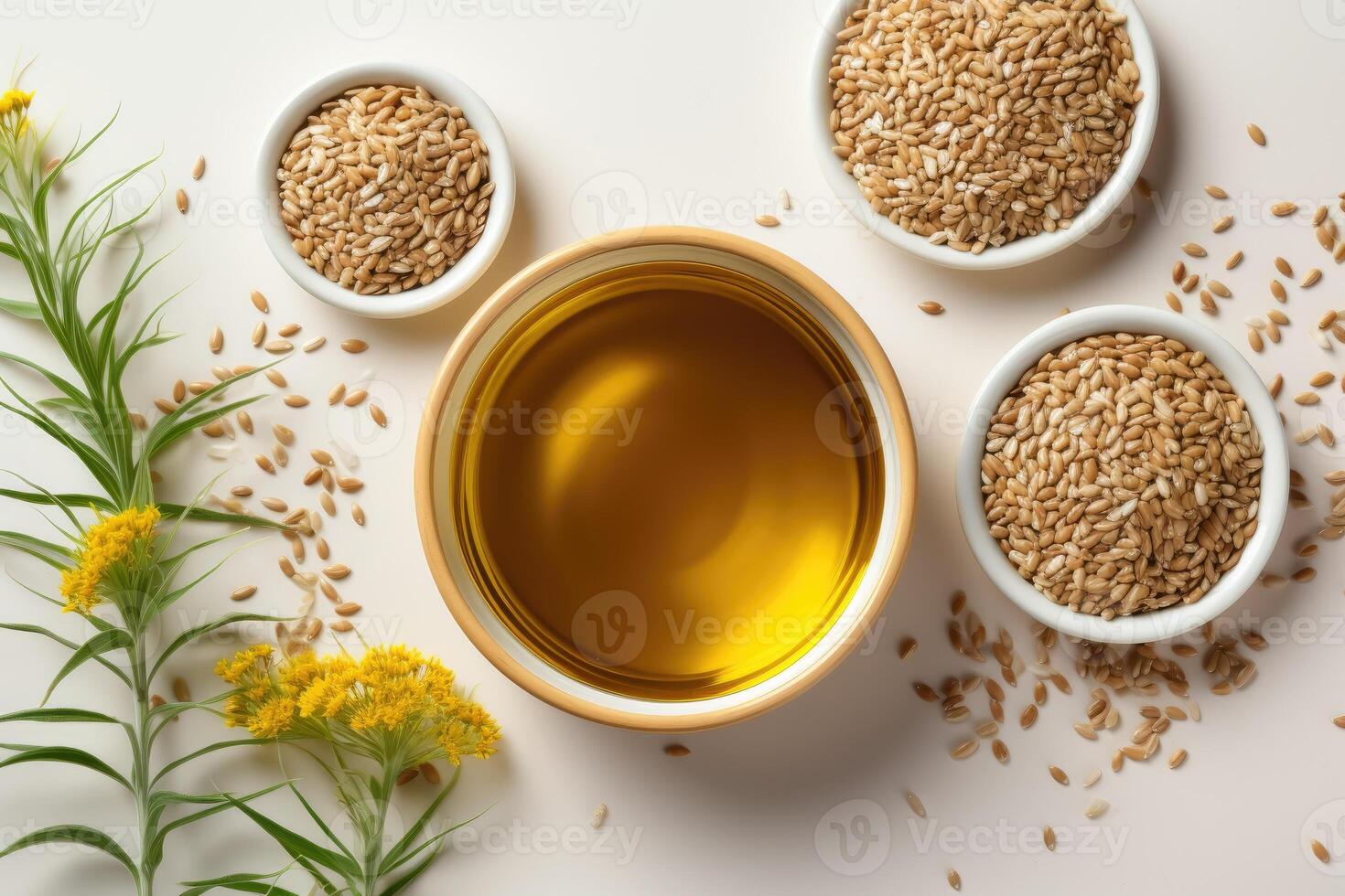 AI generated sesame oil extract with isolated kitchen table professional advertising food photography photo