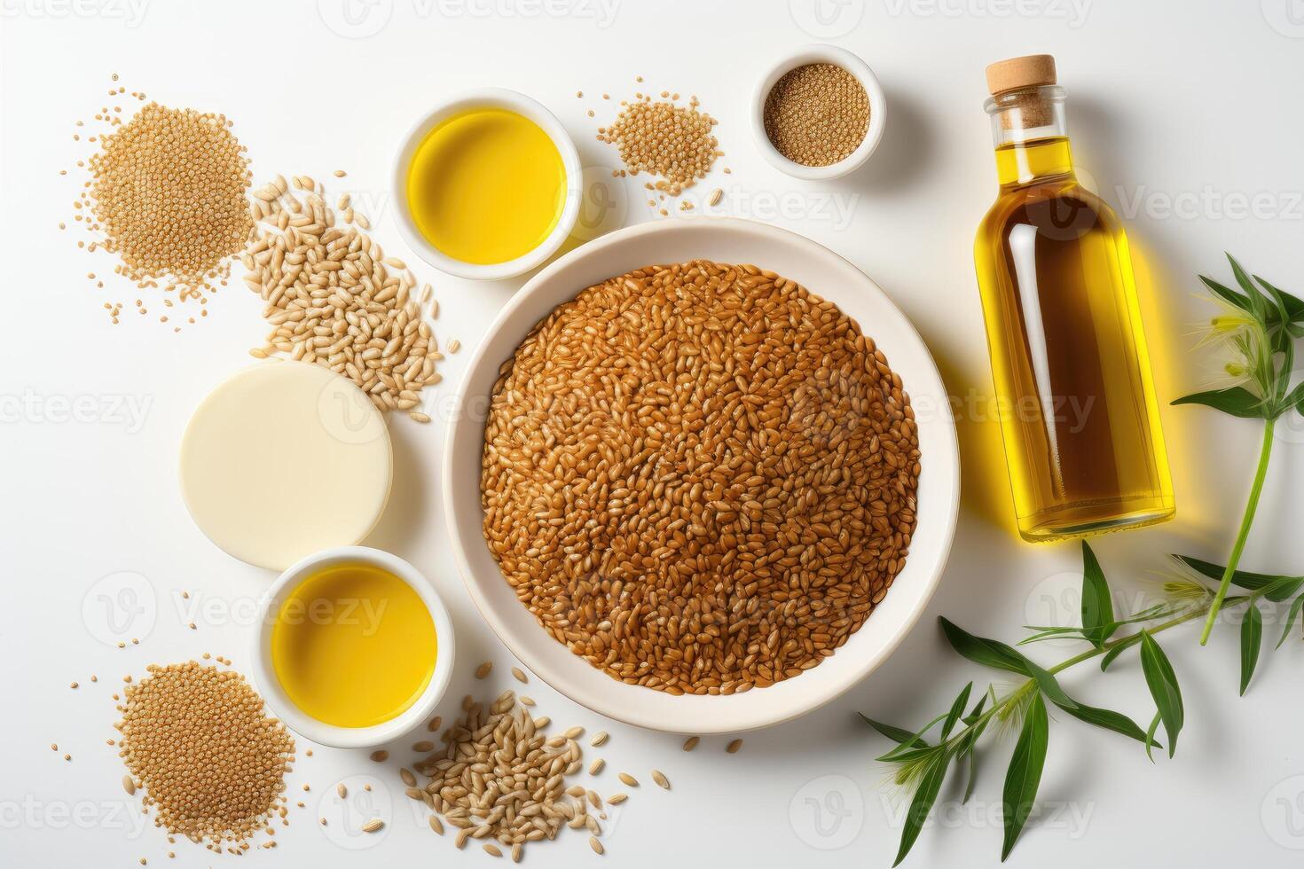 AI generated sesame oil extract with isolated kitchen table professional advertising food photography photo