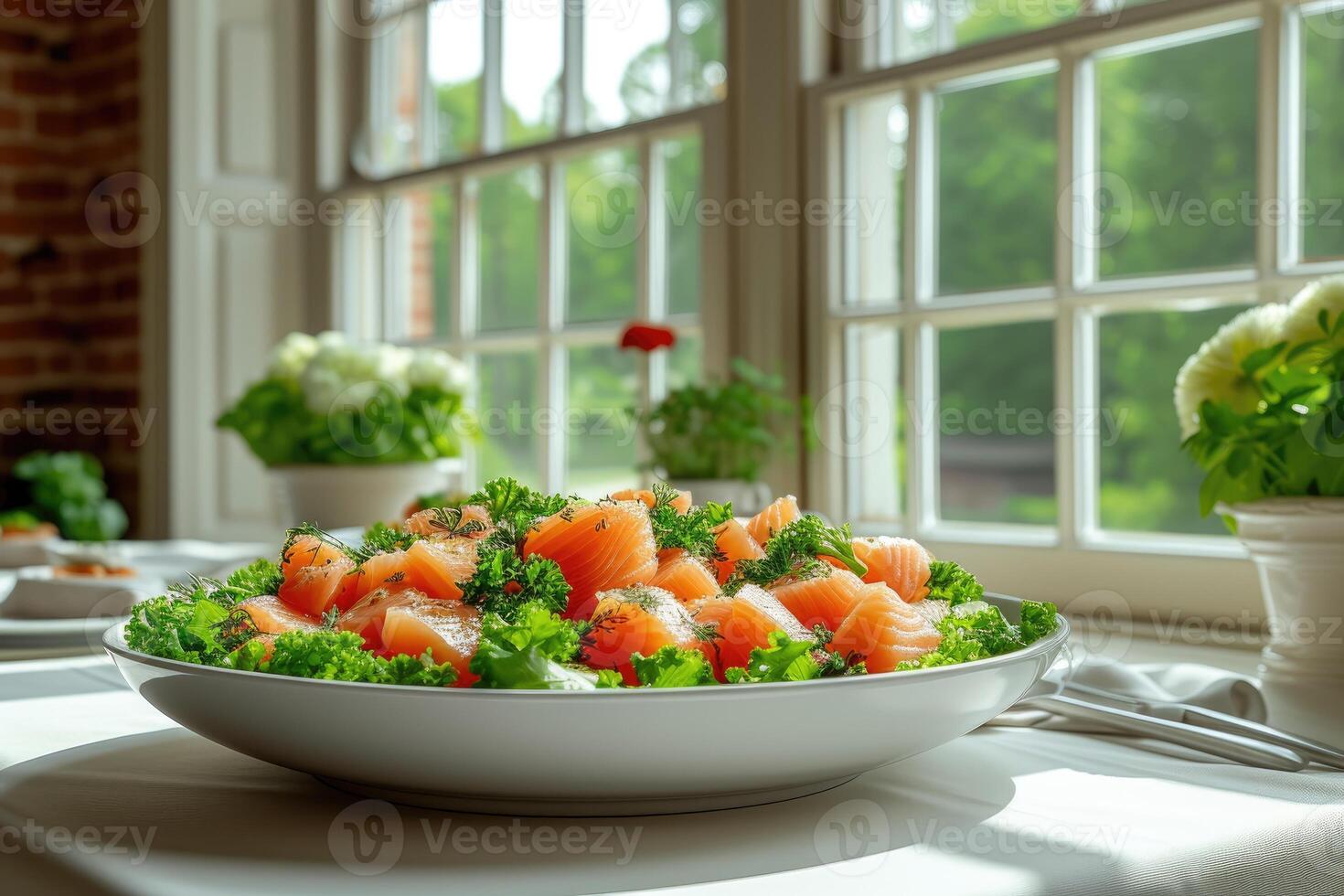 AI generated food on the kitchen table to post on social media professional advertising food photography photo