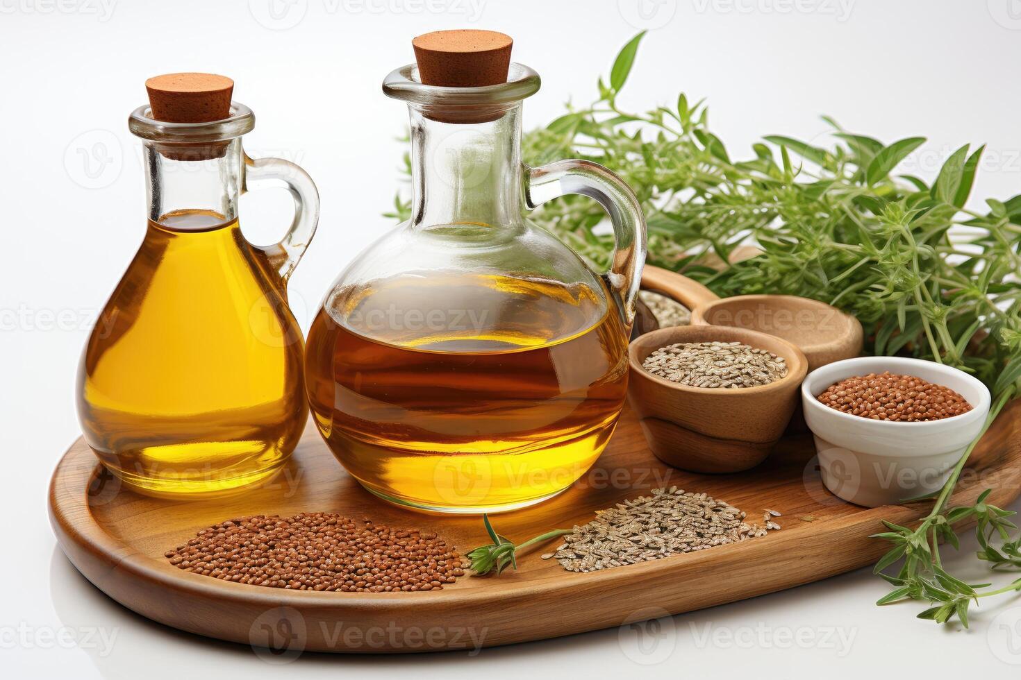 AI generated sesame oil extract with isolated kitchen table professional advertising food photography photo