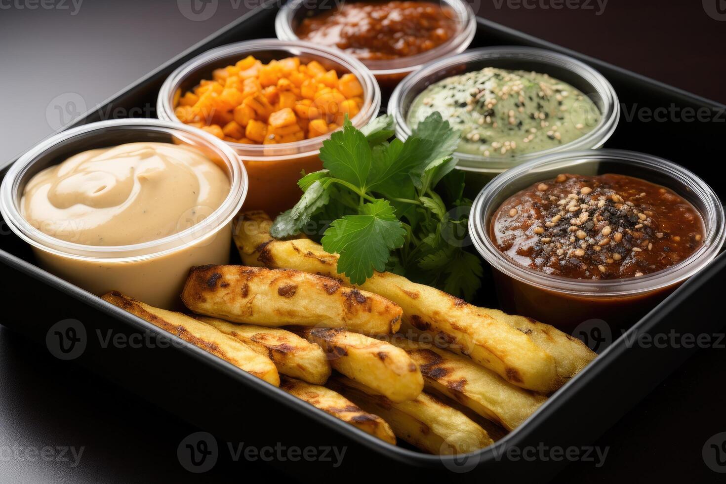 AI generated mixed snacks in boxes professional advertising food photography photo