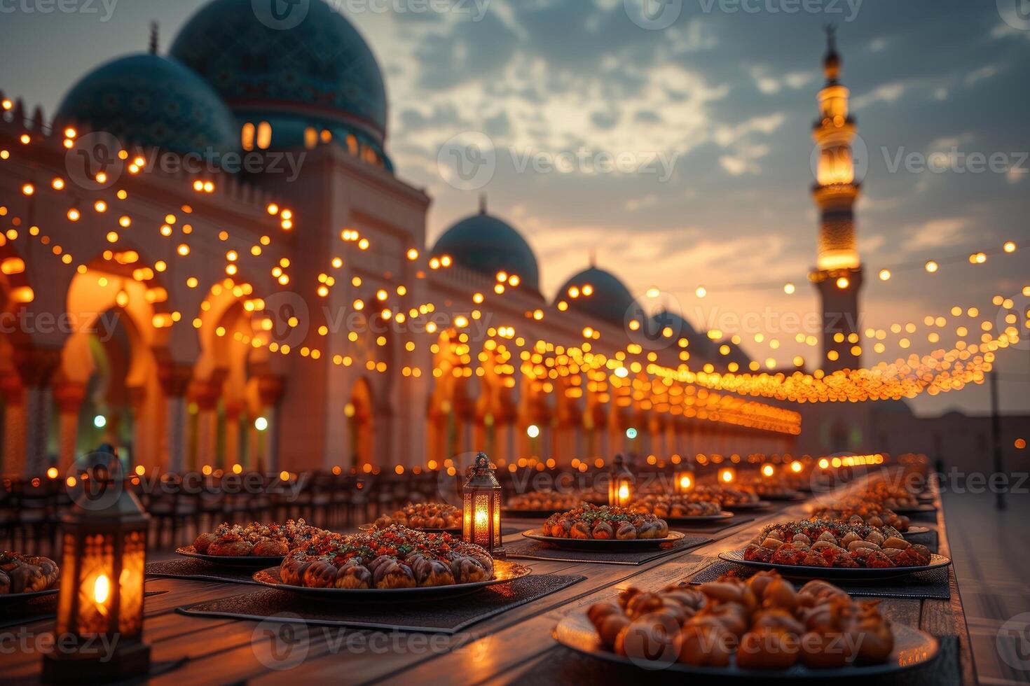 AI generated serves various meal to iftar Ramadan advertising food photography photo