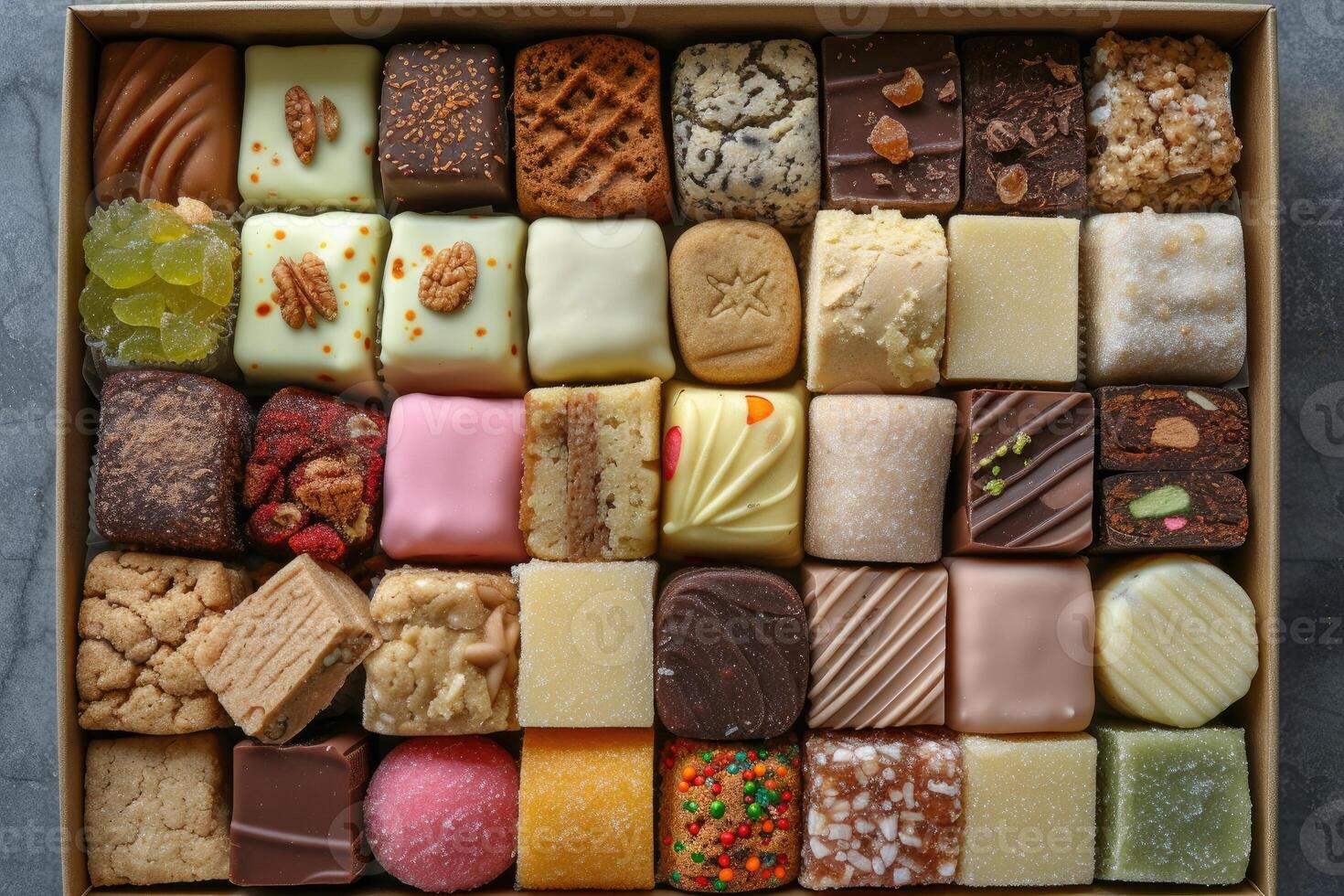 AI generated A large gift box filled with a variety of chocolates and cookies professional advertising food photography photo