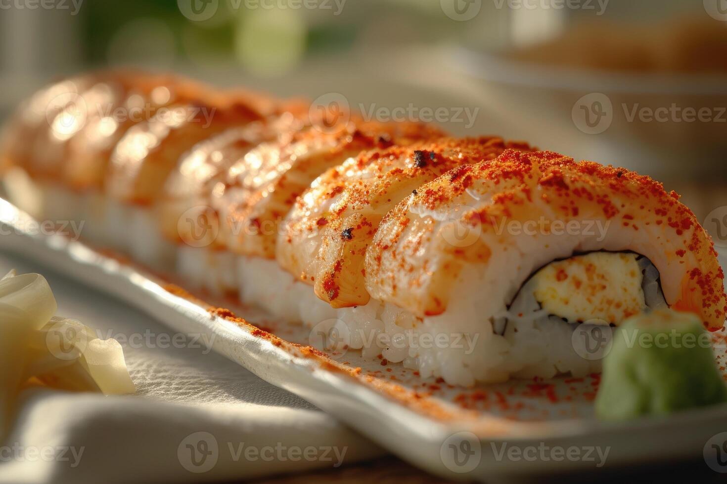 AI generated A plate of a well plated cooked Japanese dish on a table top professional advertising food photography photo