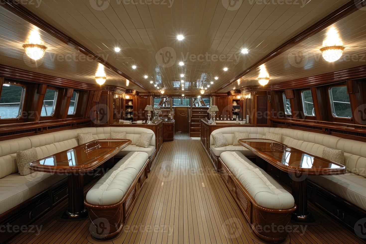 AI generated dining table in the yacht design professional advertising photography photo