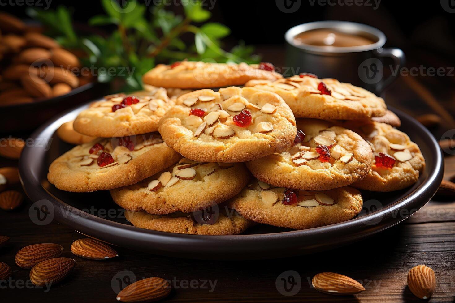 ai generado dulce almendra galletas en el mesa profesional publicidad comida fotografía foto