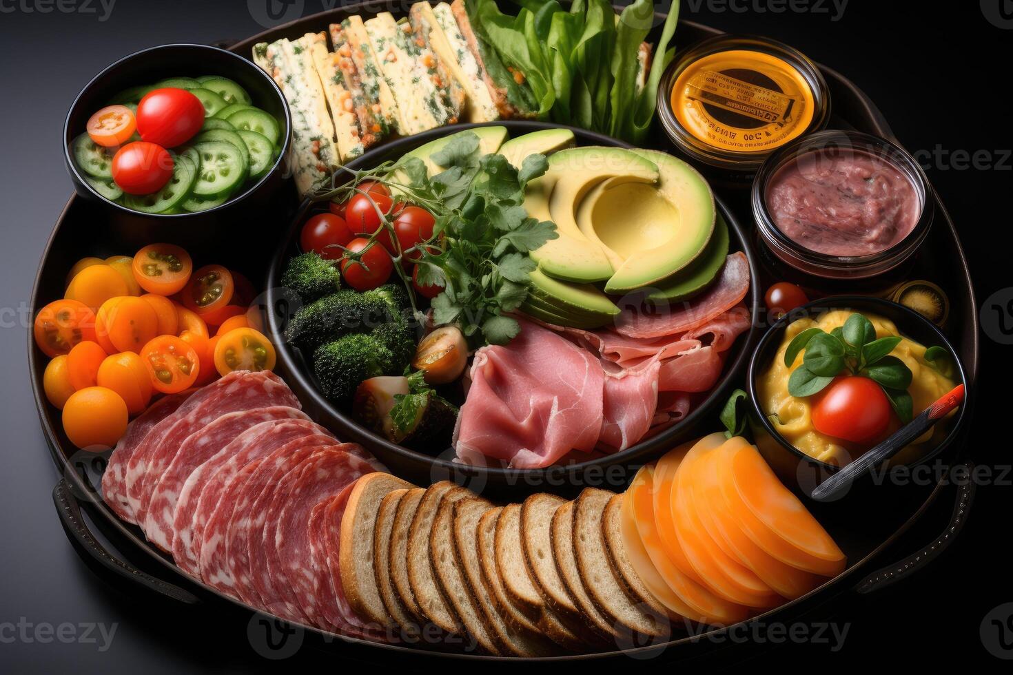 AI generated mixed snacks in boxes professional advertising food photography photo