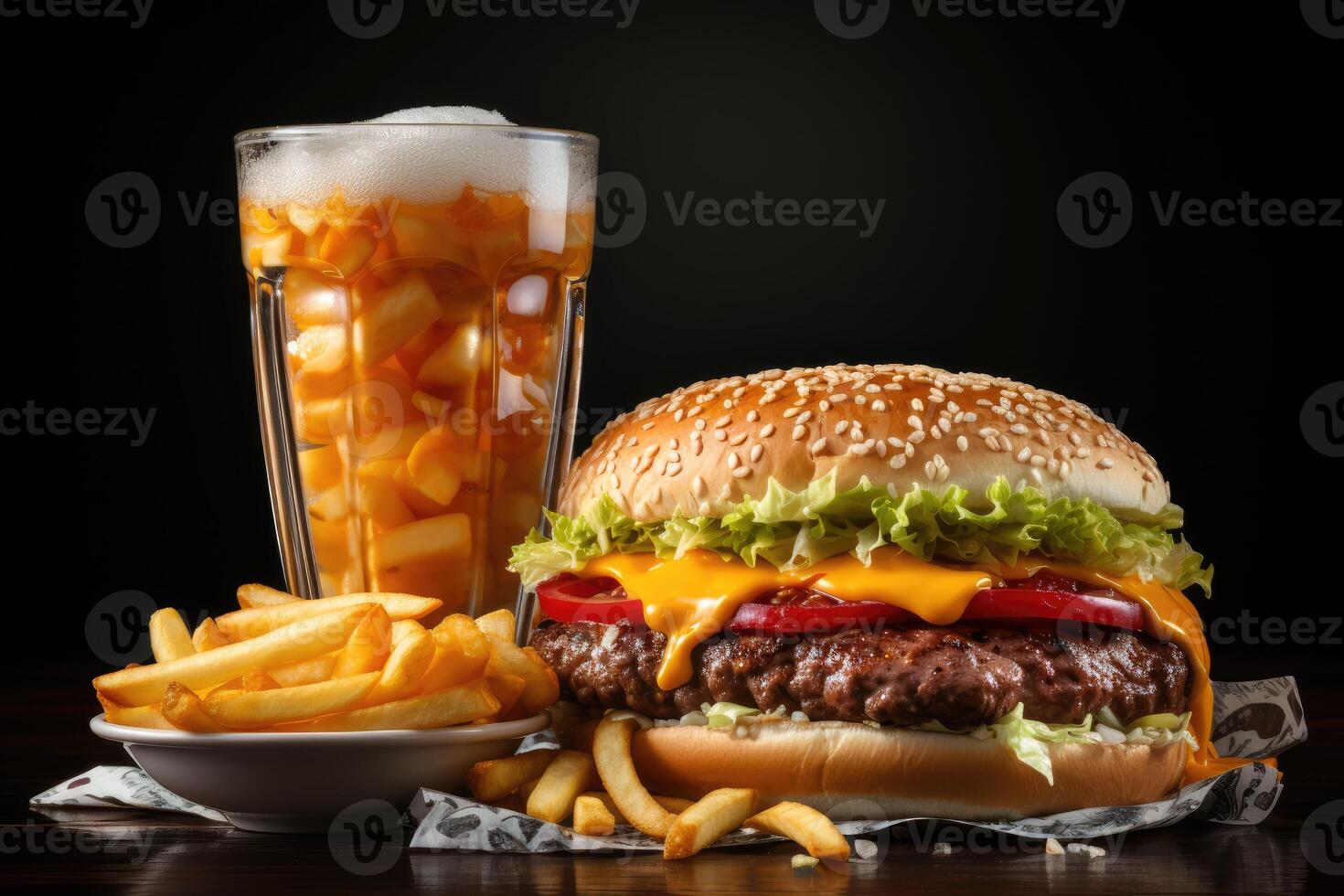 AI generated street menu fast food on the table professional advertising food photography photo