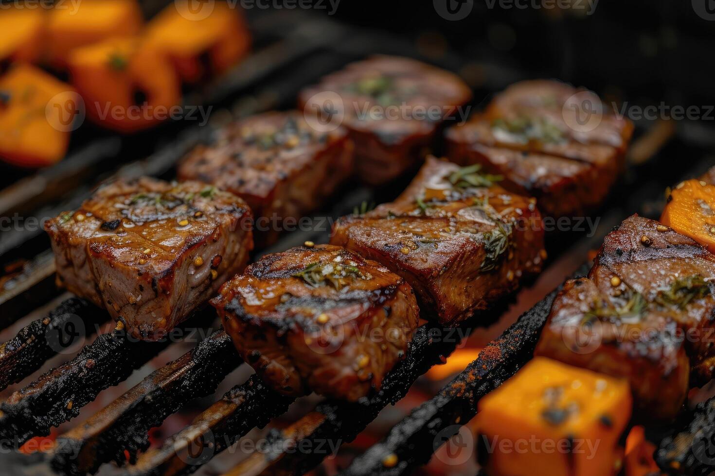 AI generated Delicious grilled meat with vegetables professional advertising food photography photo