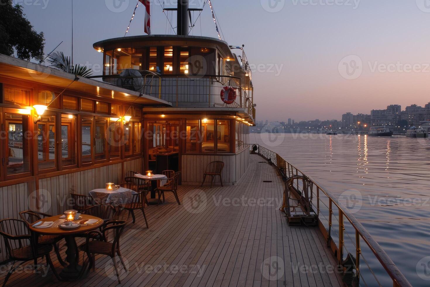 AI generated dining table in the yacht design professional advertising photography photo