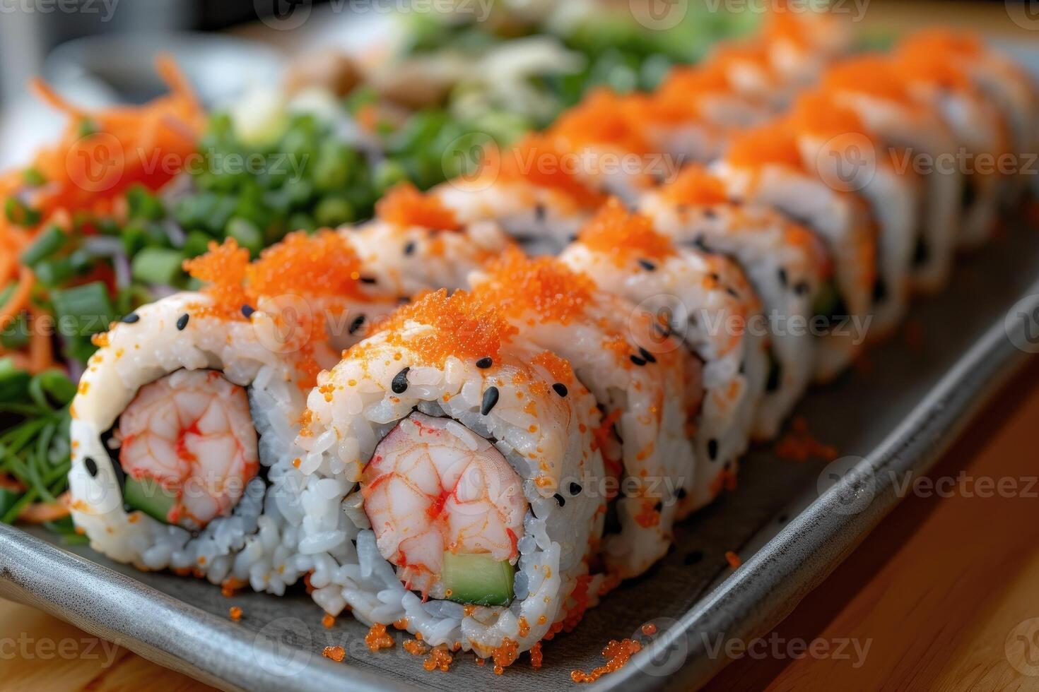 AI generated A plate of a well plated cooked Japanese dish on a table top professional advertising food photography photo