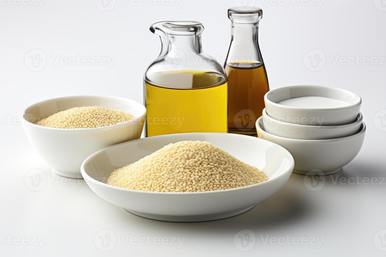 AI generated sesame oil extract with isolated kitchen table professional advertising food photography photo