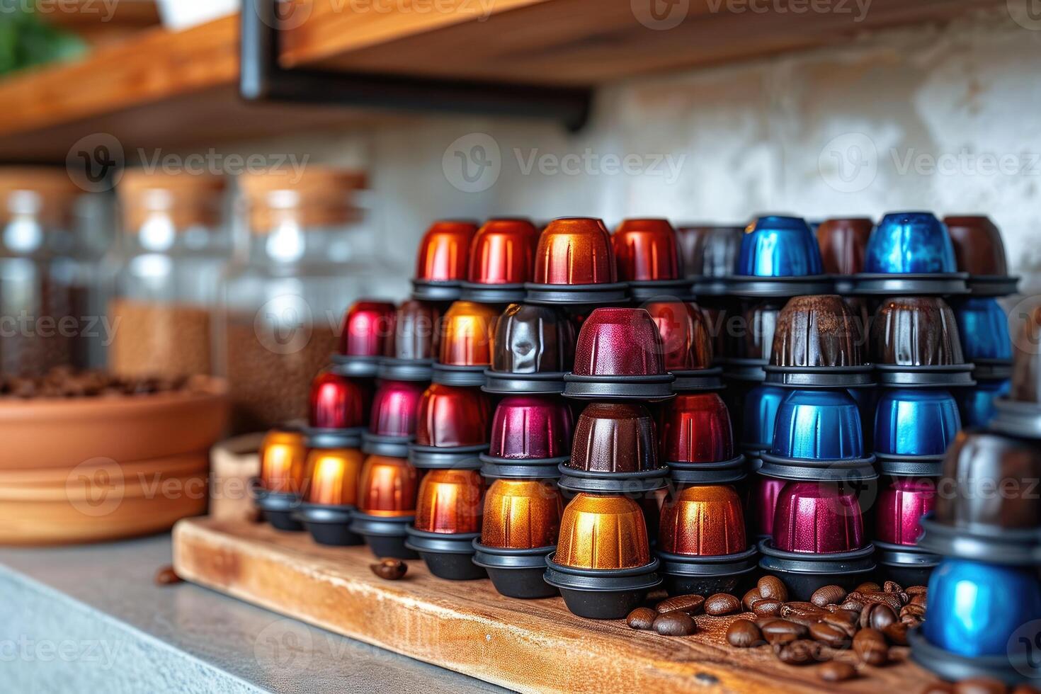 AI generated coffee pods on kitchen counter professional advertising food photography photo