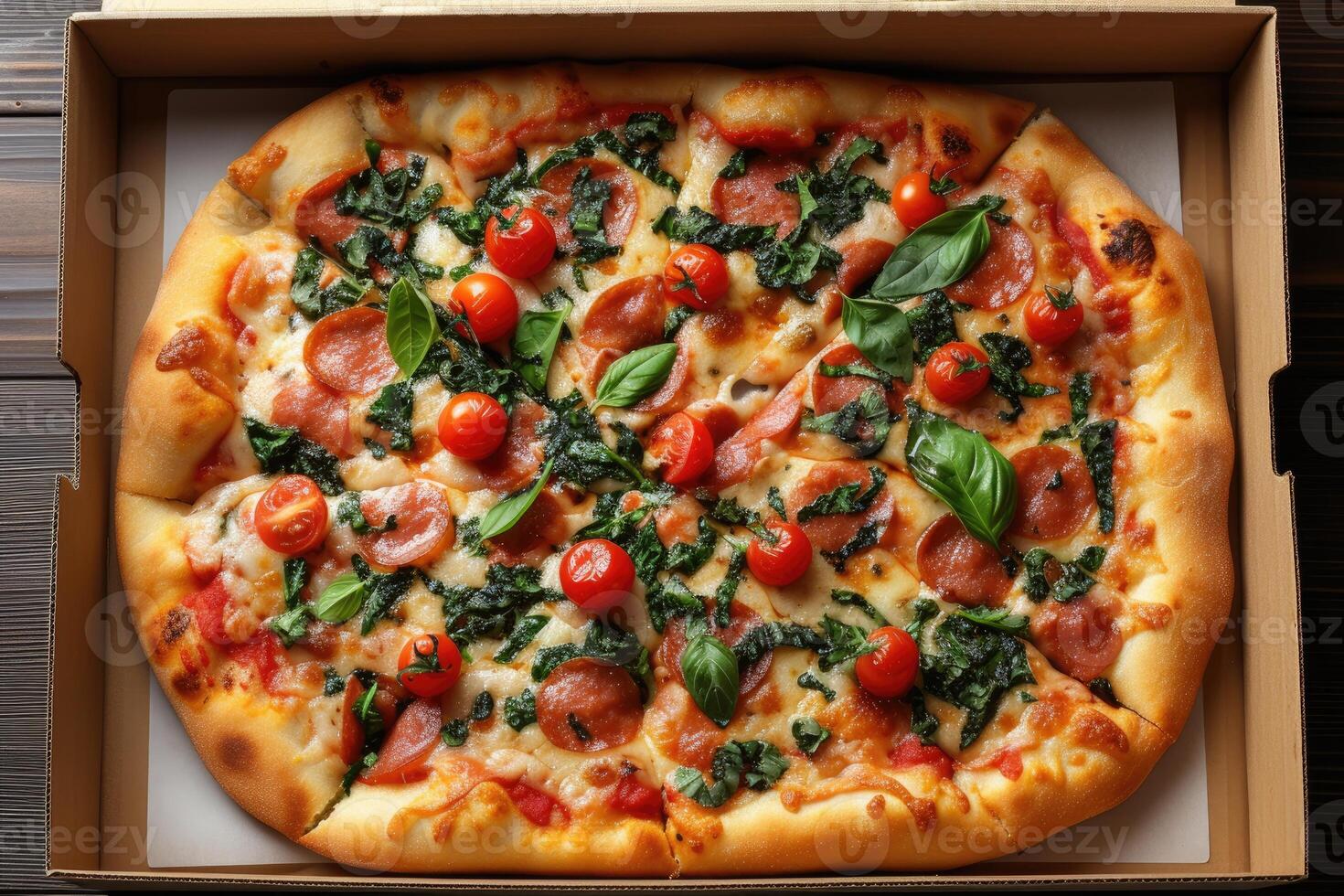 AI generated takeaway or delivery pizza box professional advertising food photography photo