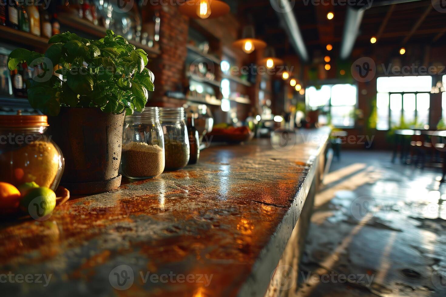 AI generated industrial kitchen design with concrete professional advertising photography photo