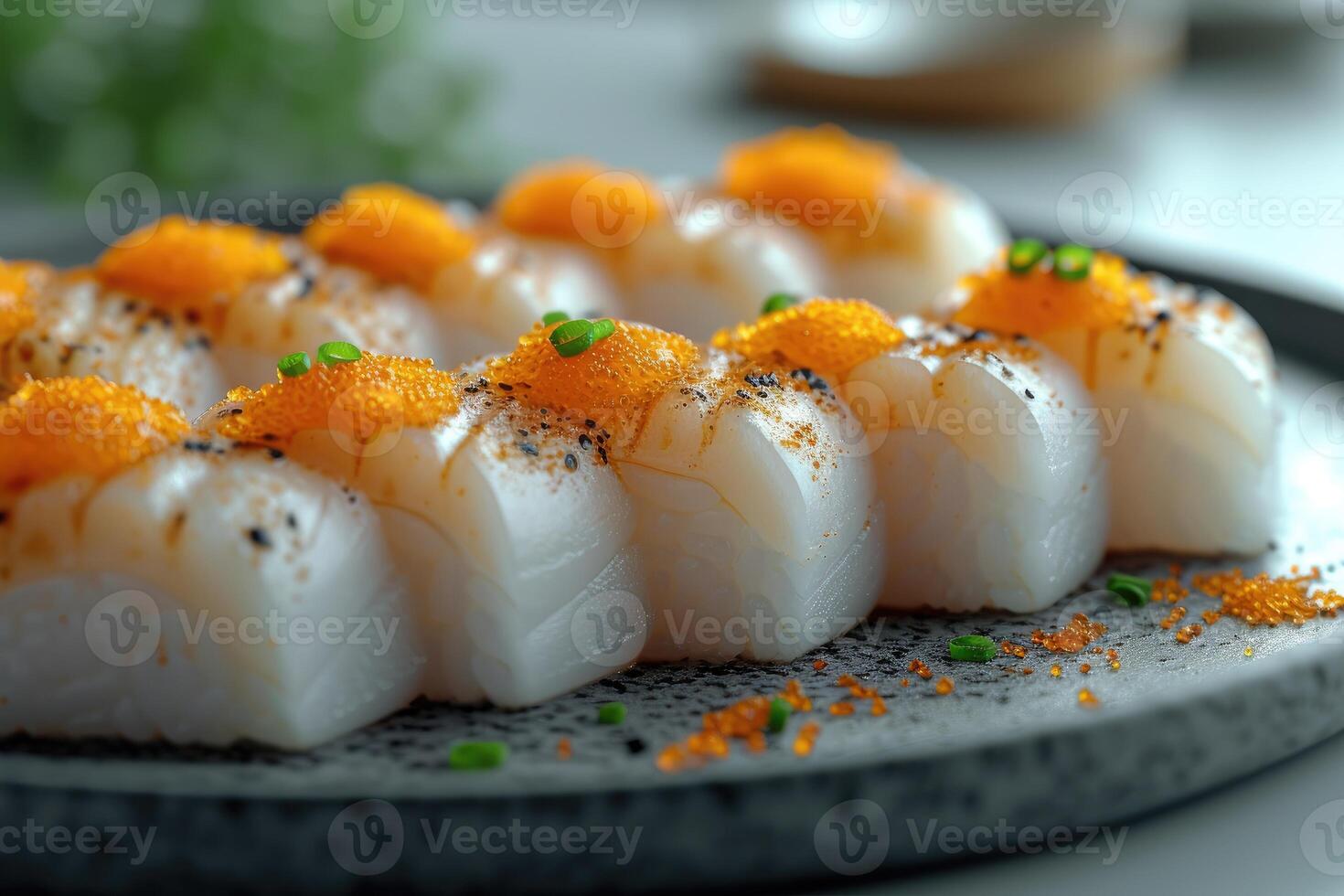 AI generated A plate of a well plated cooked Japanese dish on a table top professional advertising food photography photo