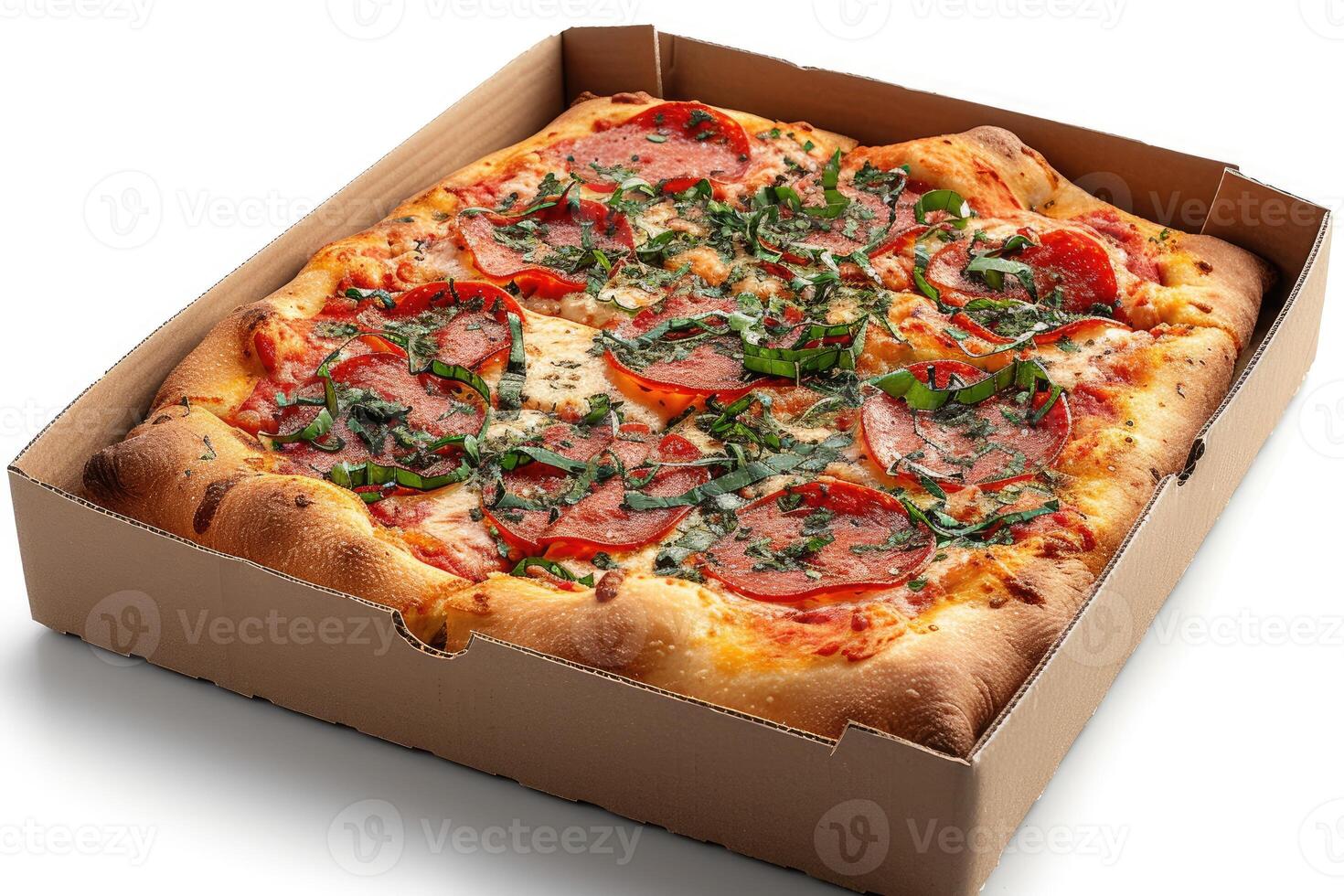 AI generated takeaway or delivery pizza box professional advertising food photography photo