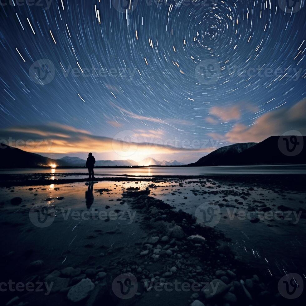 AI generated Bright stars above the summer lake Ai Artificial Intelligence technology concept photo