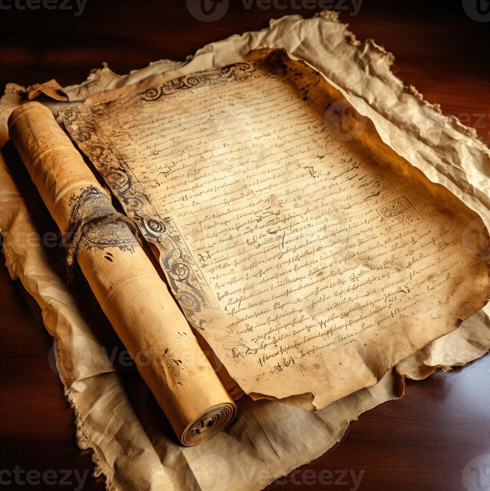 AI generated Aged paper parchment with words written on it Ai Artificial Intelligence technology concept photo