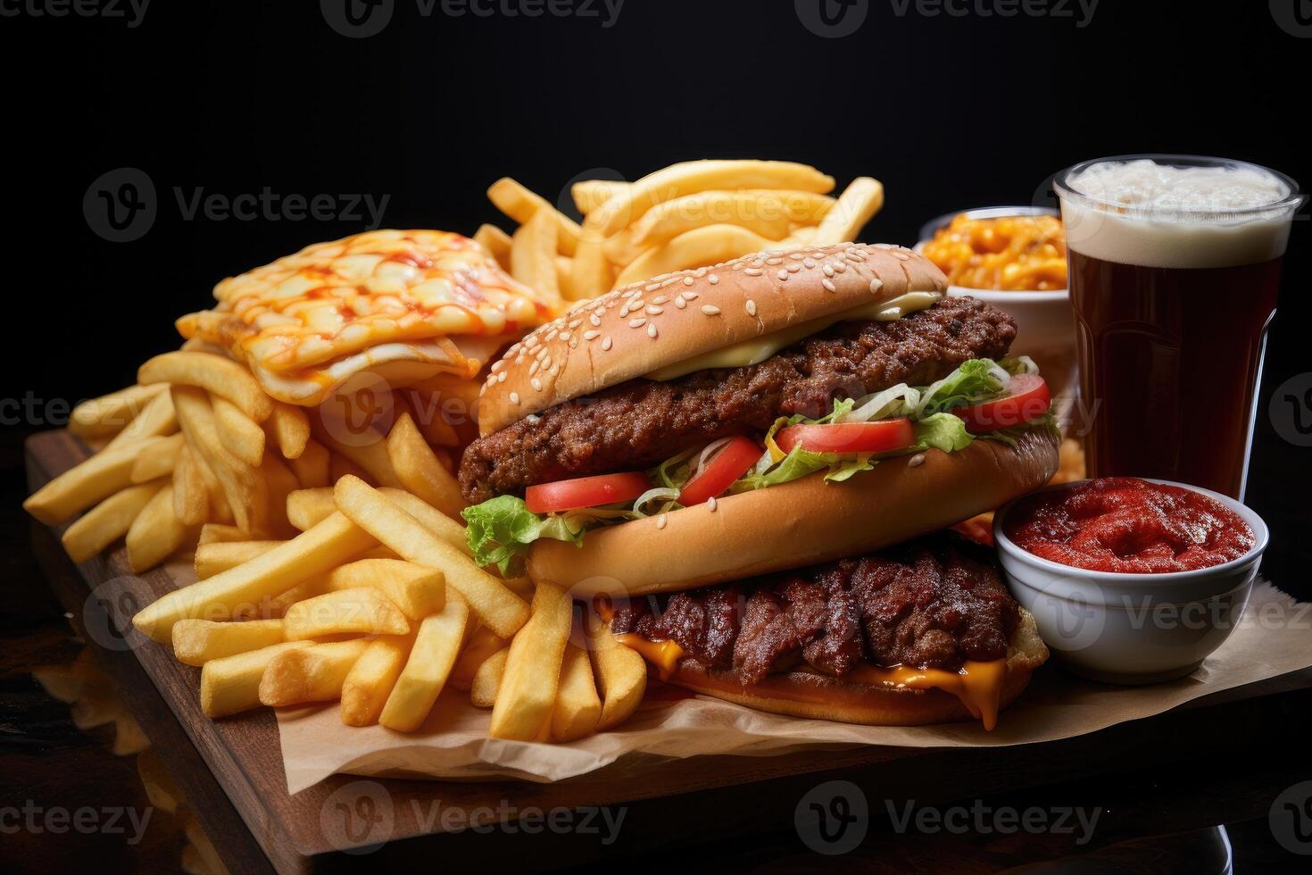 AI generated street menu fast food on the table professional advertising food photography photo