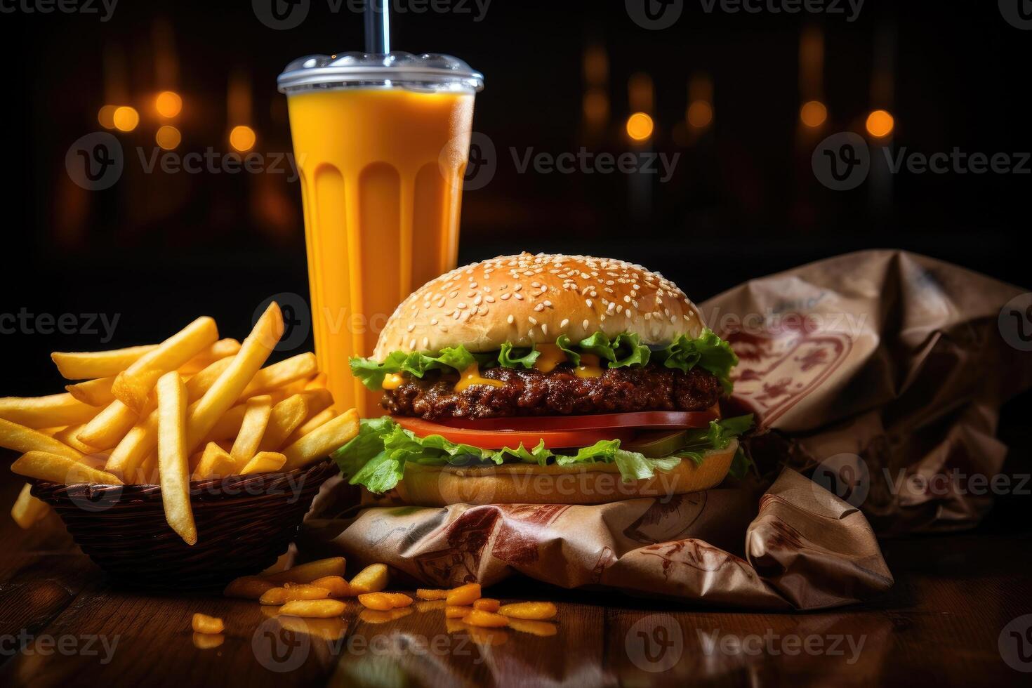 AI generated street menu fast food on the table professional advertising food photography photo