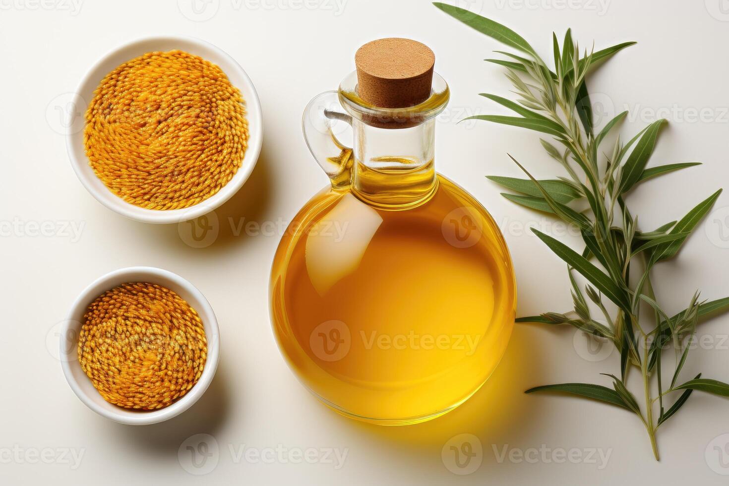 AI generated sesame oil extract with isolated kitchen table professional advertising food photography photo