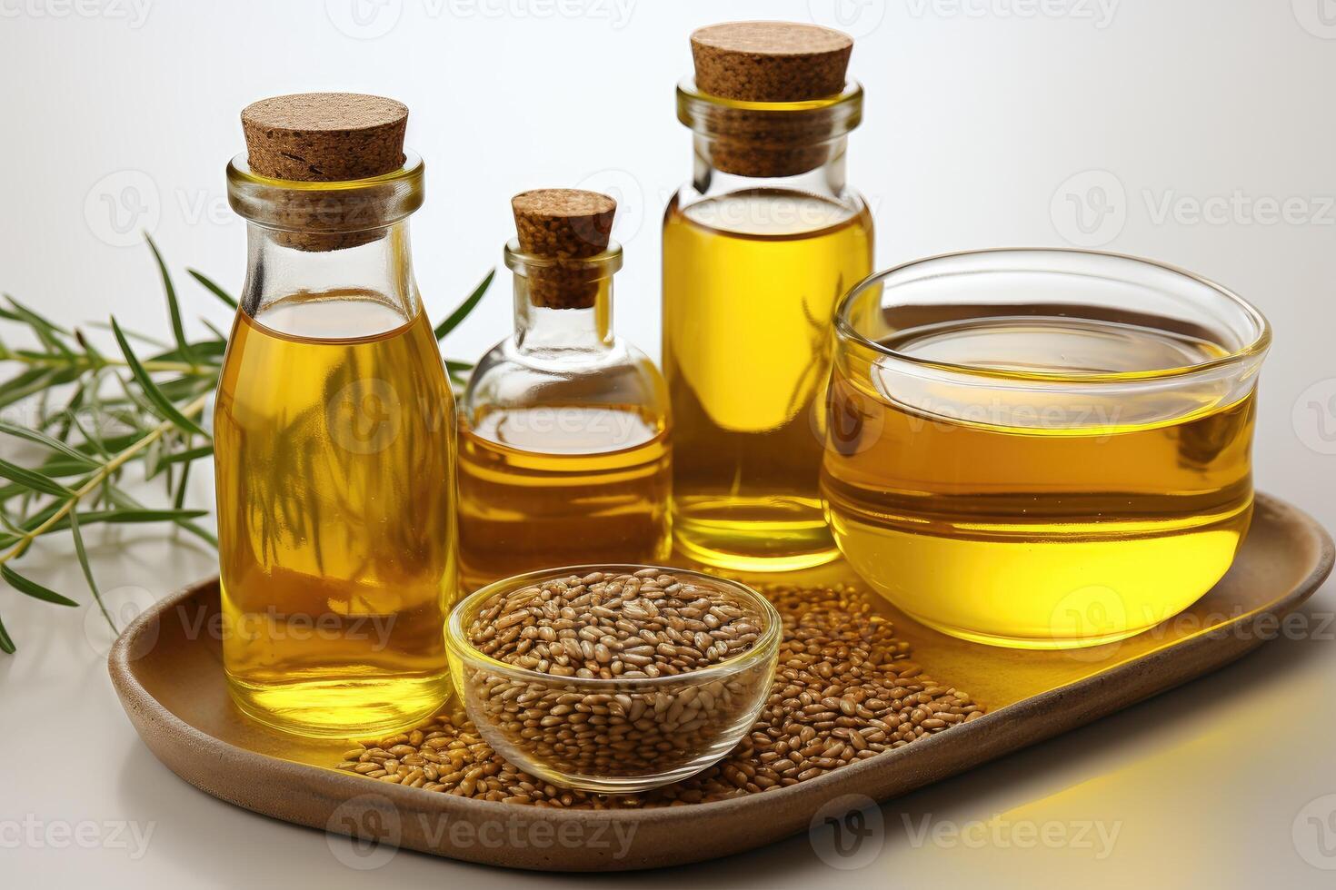 AI generated sesame oil extract with isolated kitchen table professional advertising food photography photo