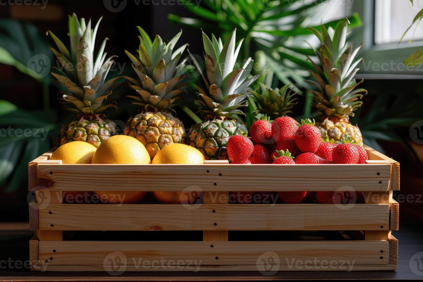 AI generated Fresh fruits gift box professional advertising food photography photo