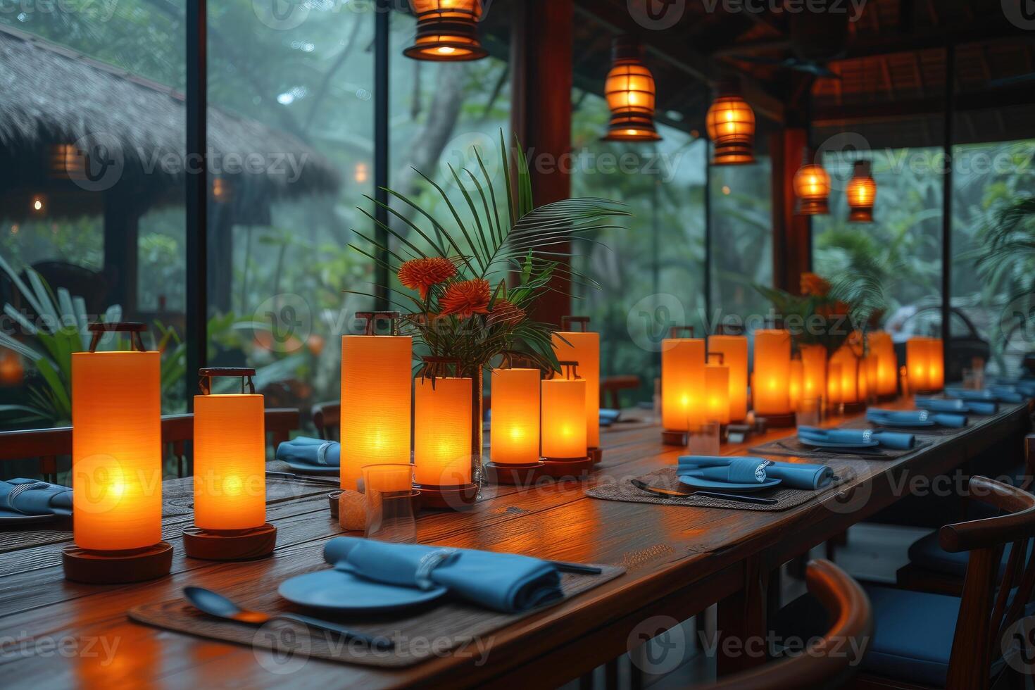 AI generated Dining table with ramadan vibes decoration Holy month of Ramadan concept professional advertising food photography photo