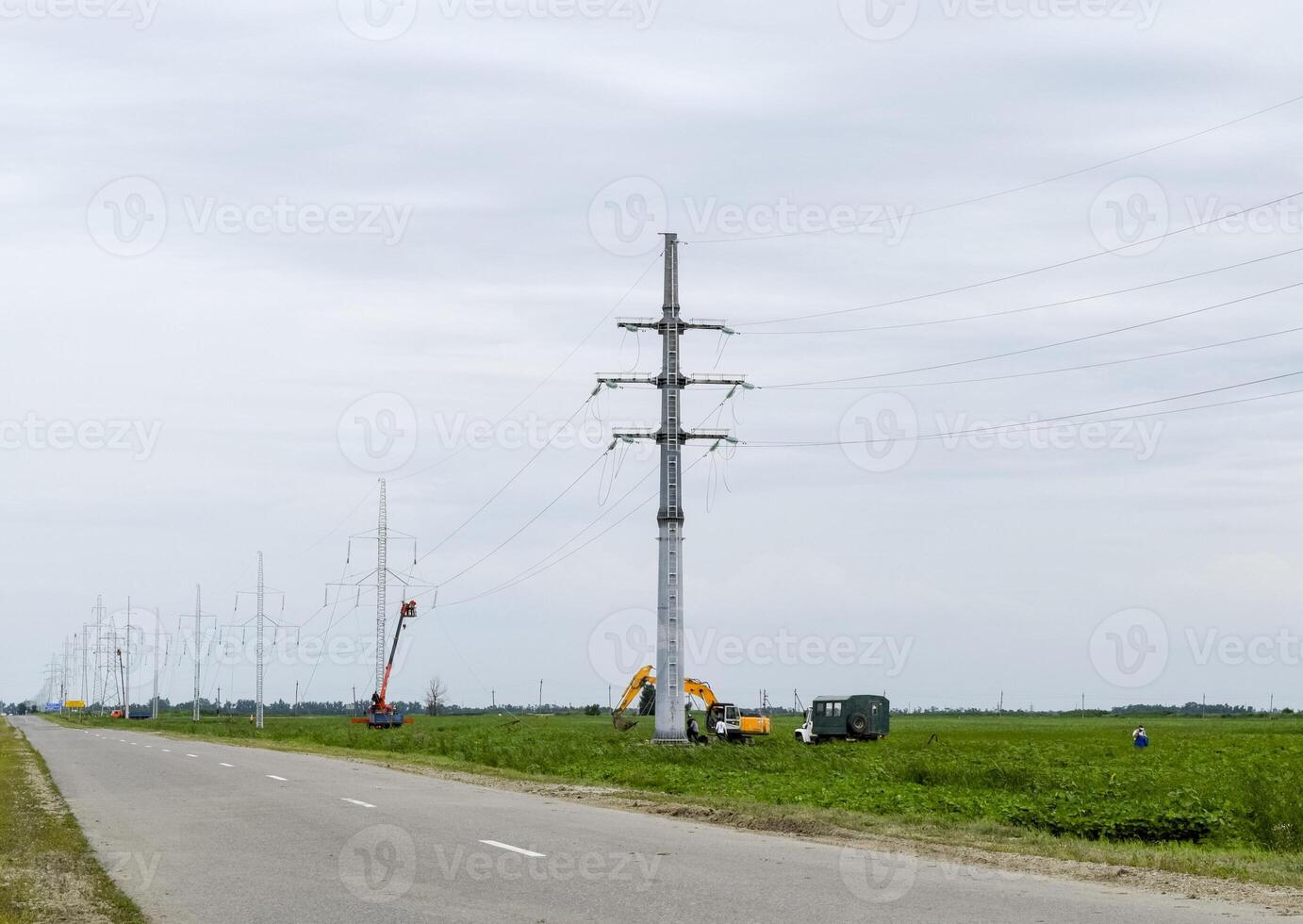 Construction of a high-voltage power line. photo