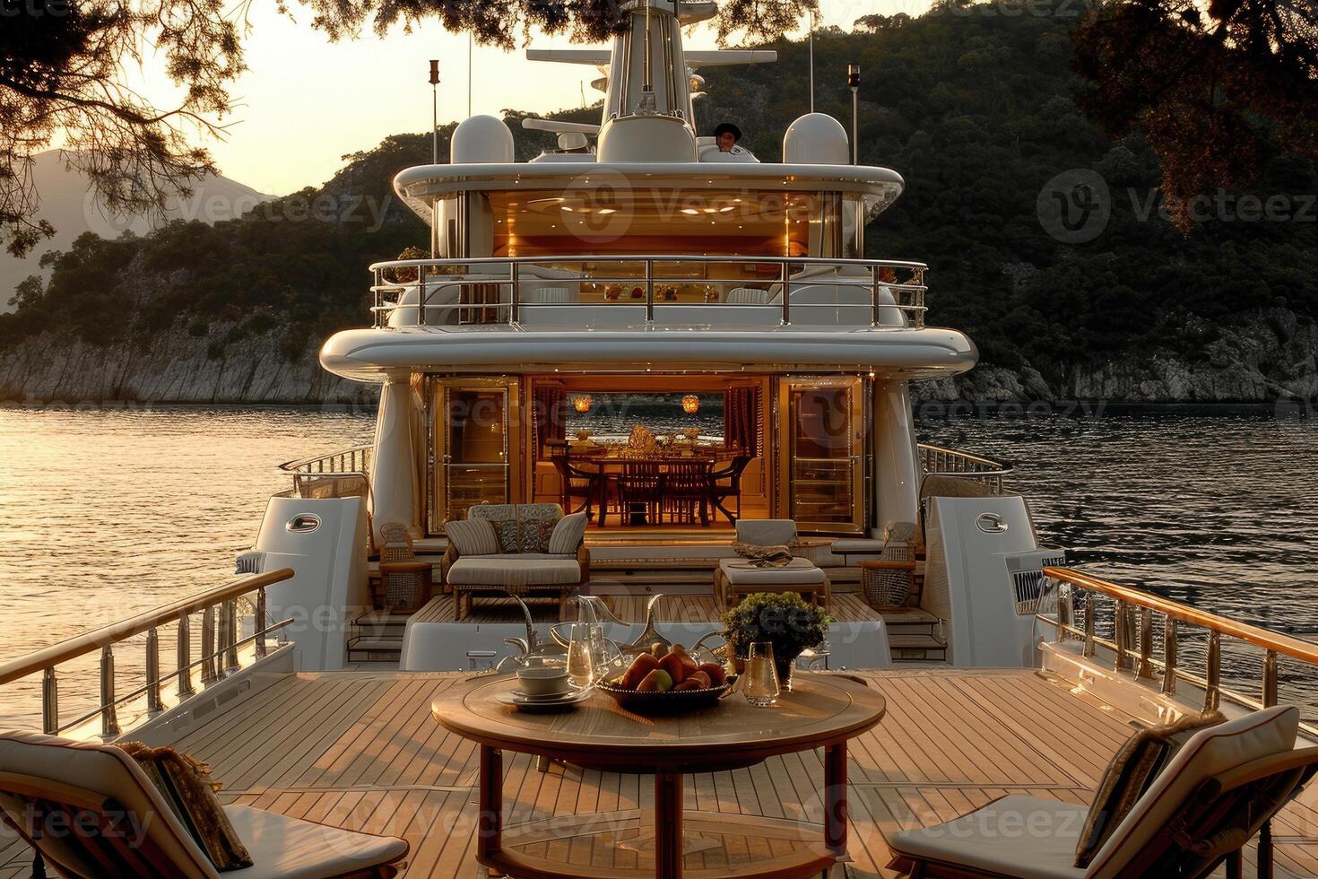 AI generated dining table in the yacht design professional advertising photography photo