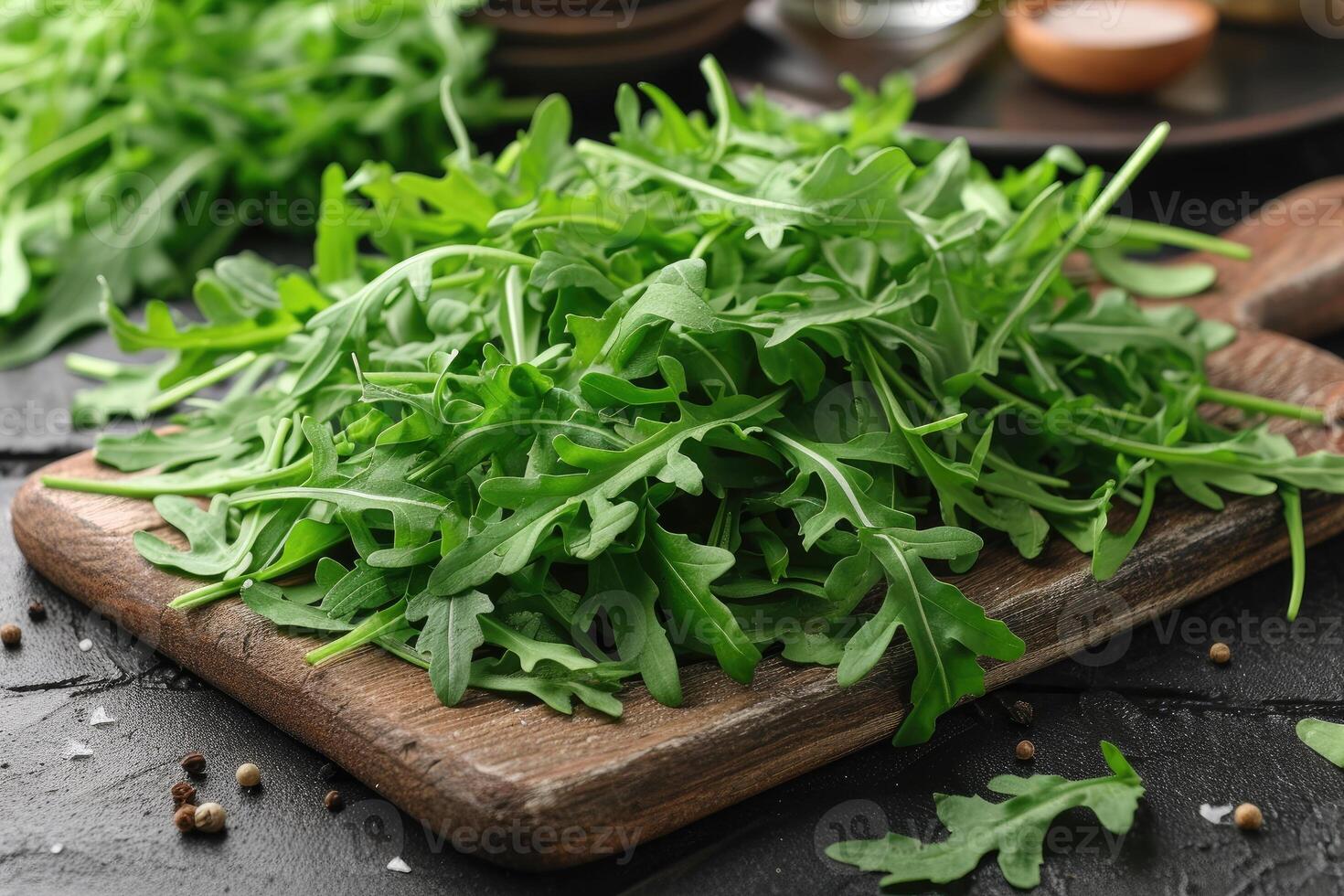 AI generated Arugula isolated kitchen table professional advertising food photography photo
