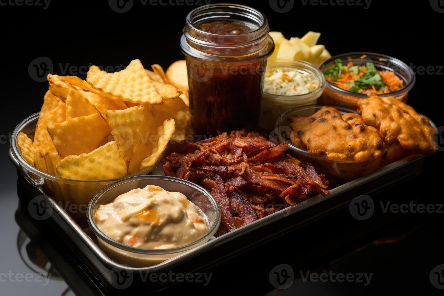 AI generated mixed snacks in boxes professional advertising food photography photo