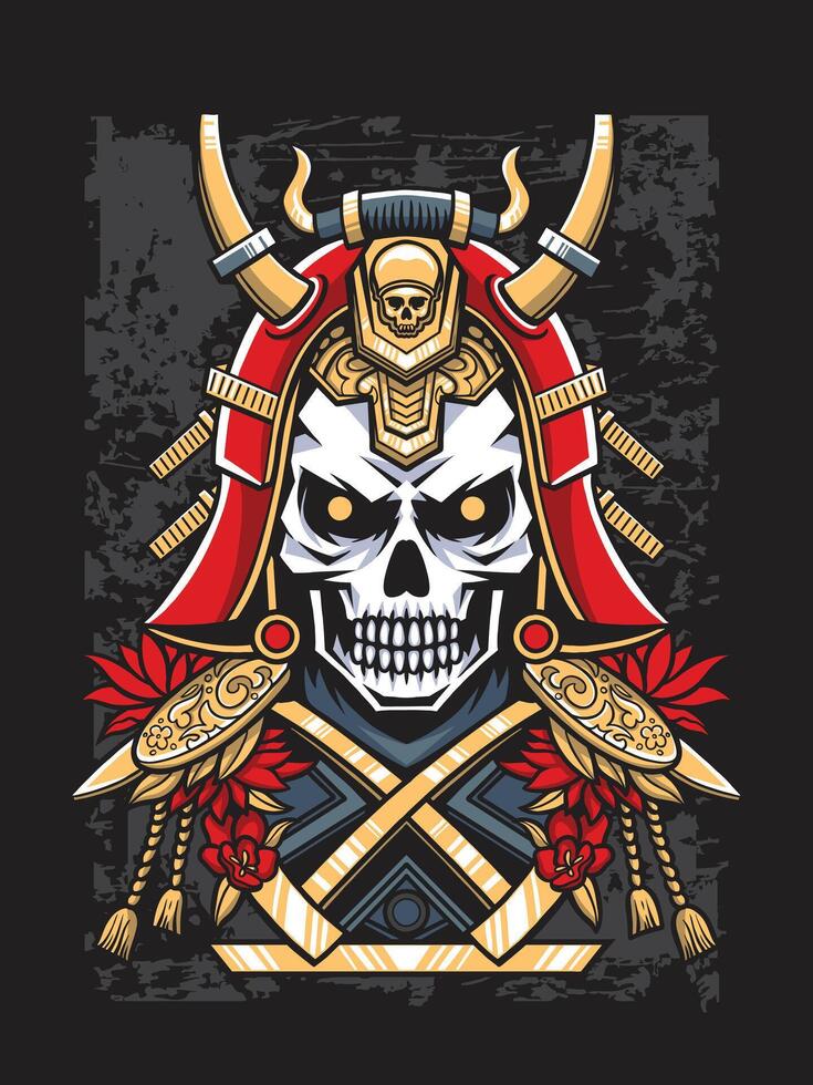 Japanese Skull Samurai with Samurai Helmet in Gothic Style Illustration vector